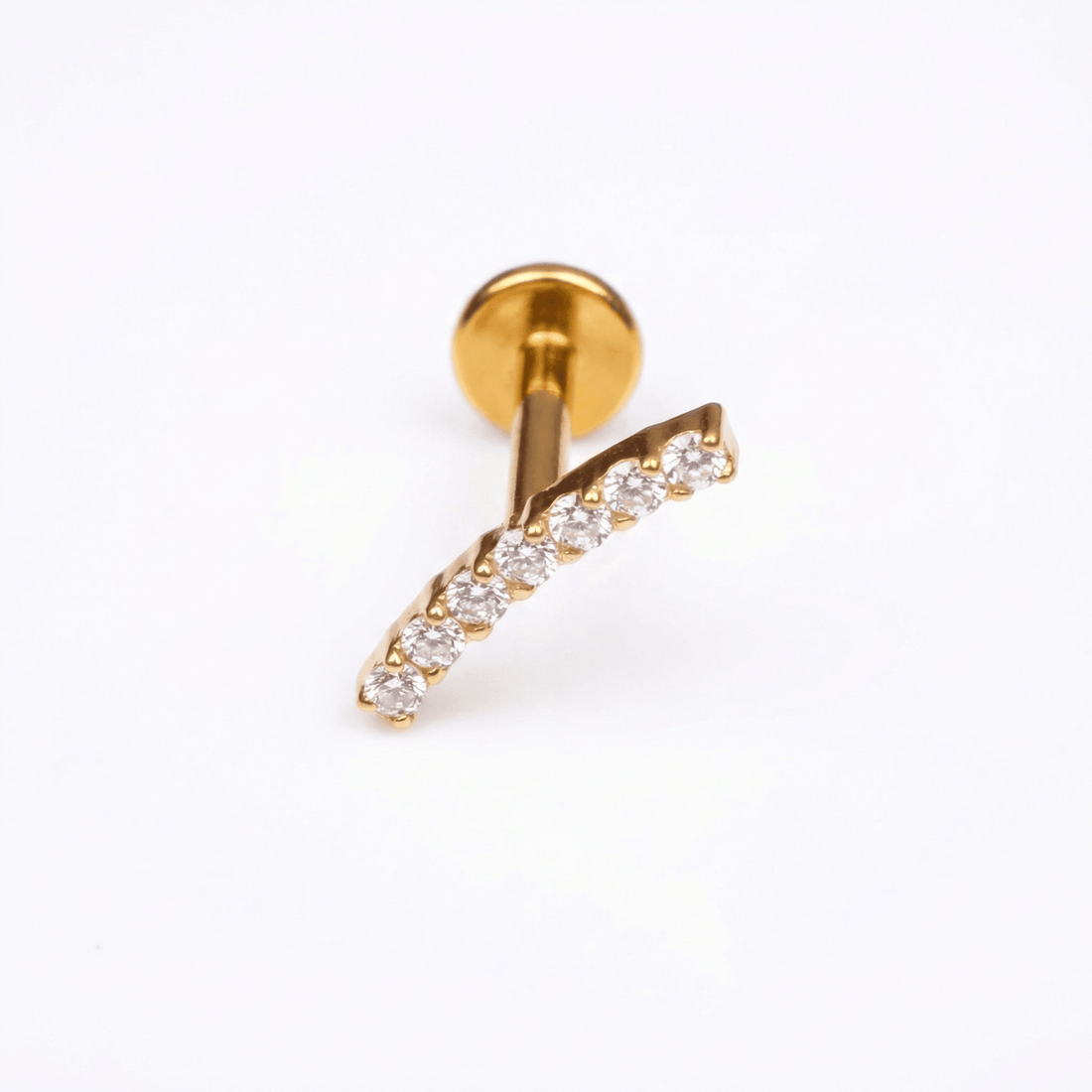 Silver curved bar zircon stud — conch jewelry placement