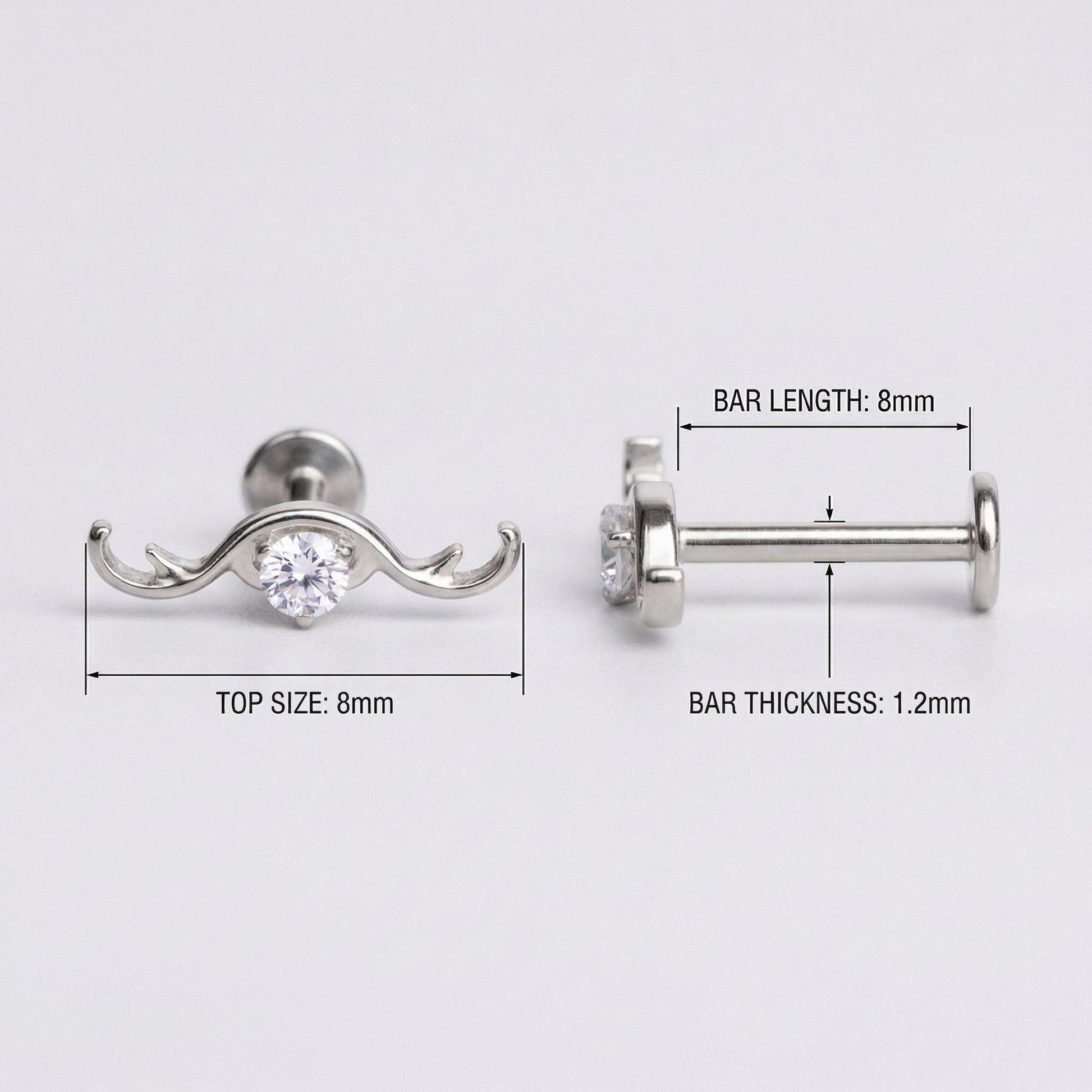 Diagram showing 8mm bar measurements for the silver titanium .