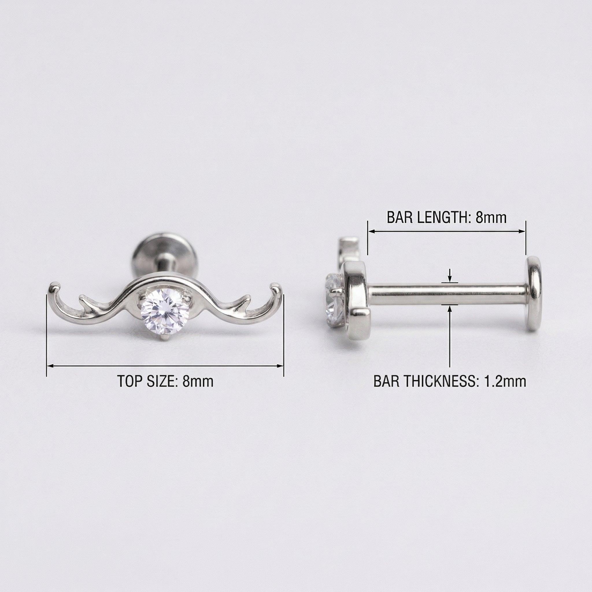 Diagram showing 8mm bar measurements for the silver titanium .