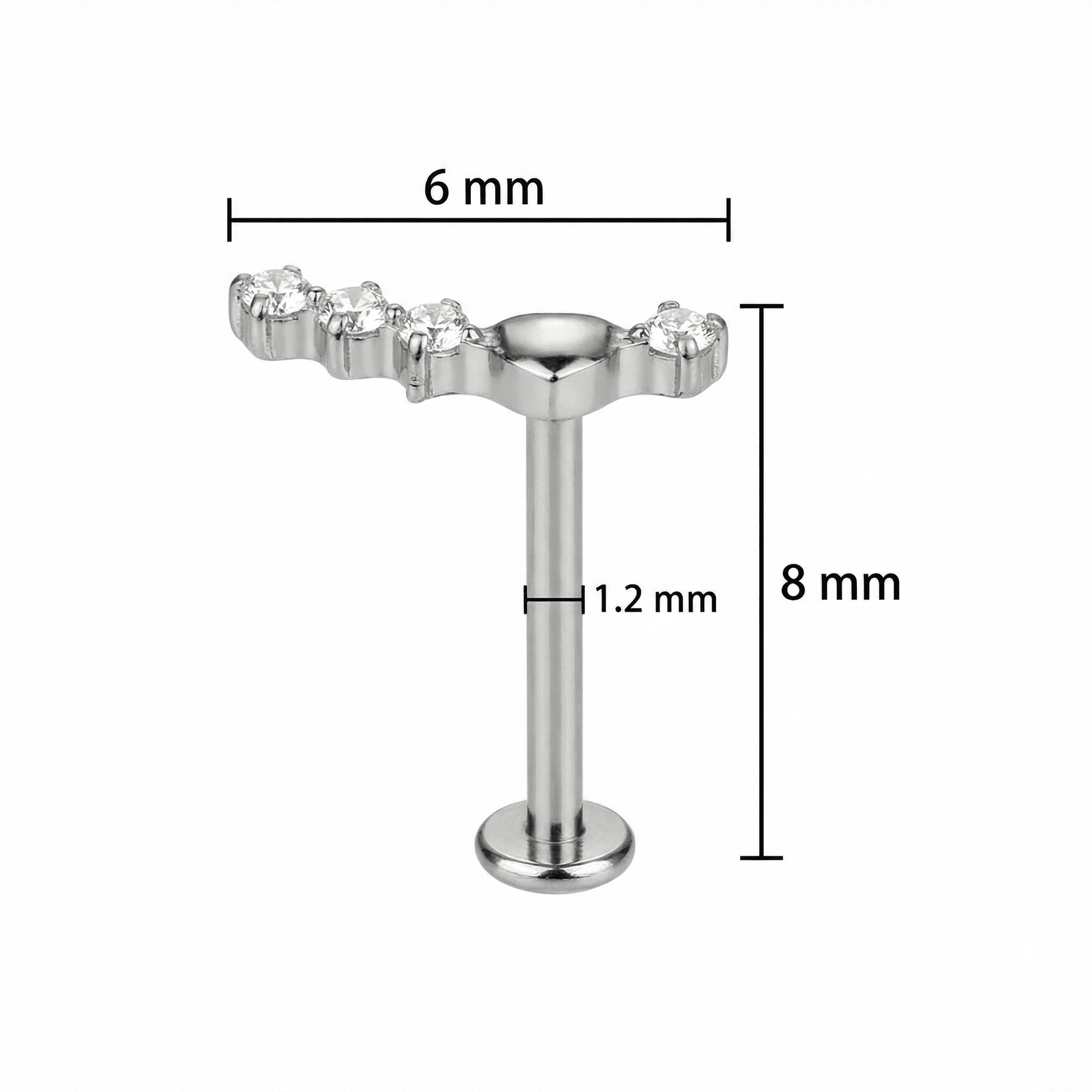 Curved Front Helix Piercing - Dimensions diagram of the