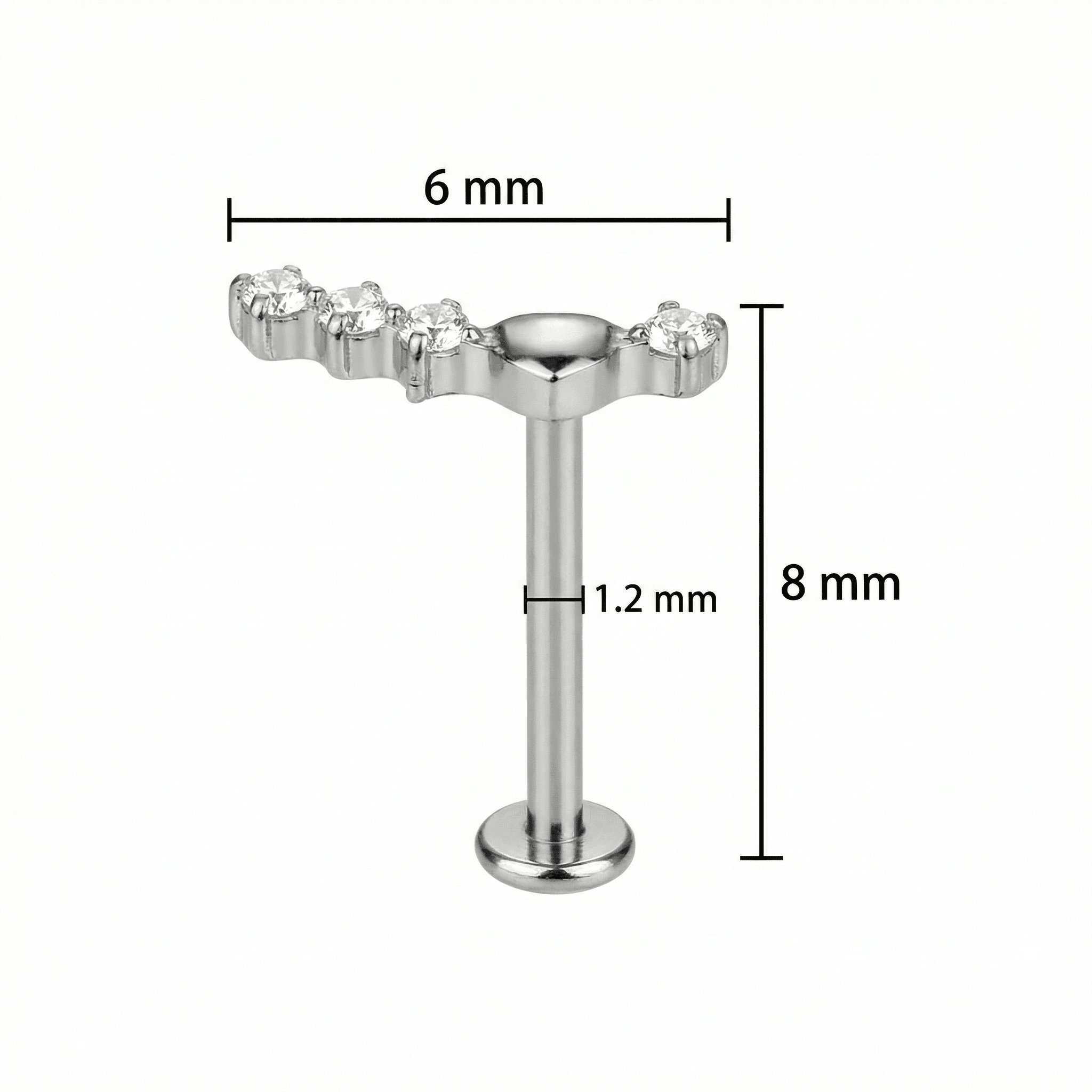 Curved Front Helix Piercing - Dimensions diagram of the