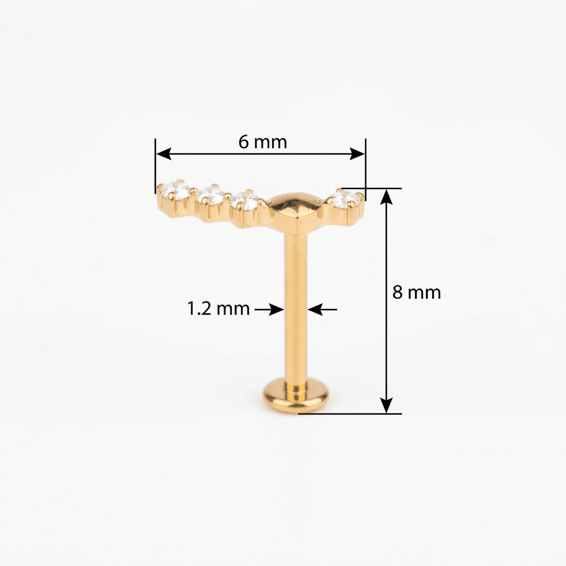 Curved Front Helix Piercing - Dimensions diagram of the