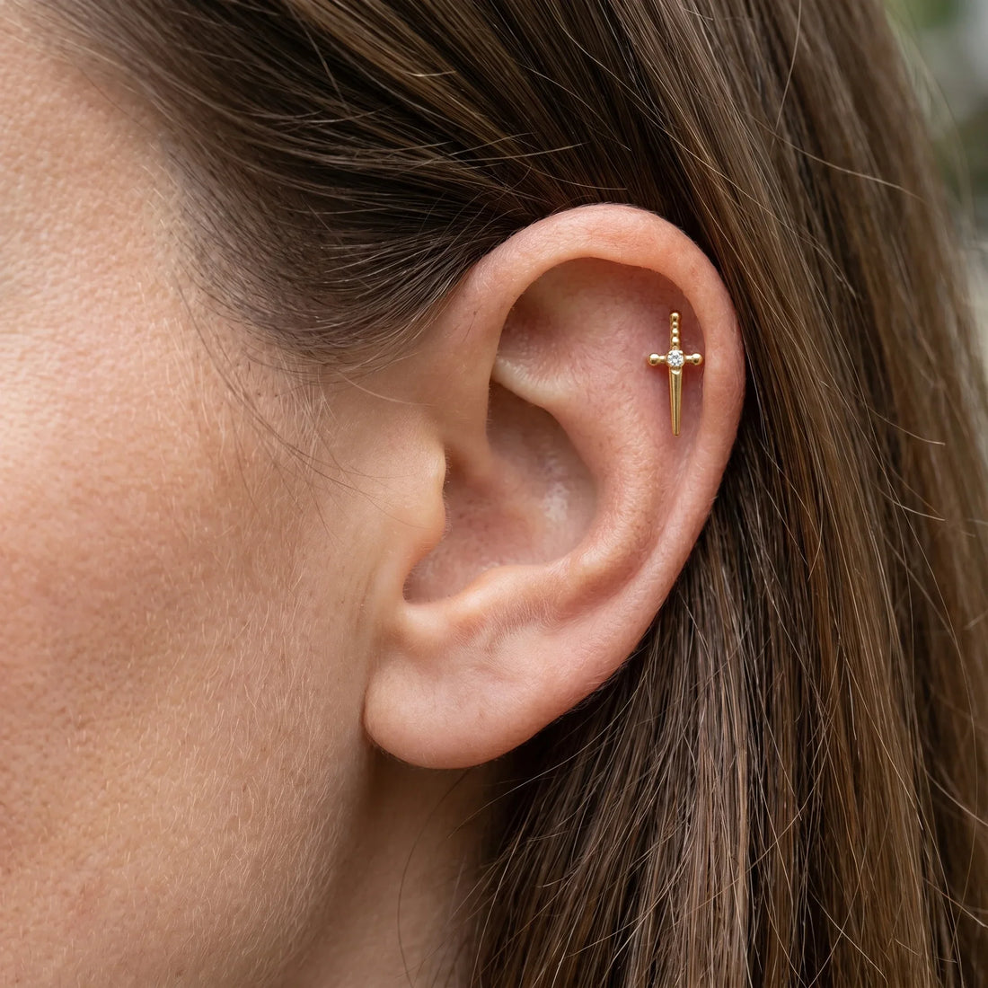 Dagger Front Helix Piercing · helix jewelry stud