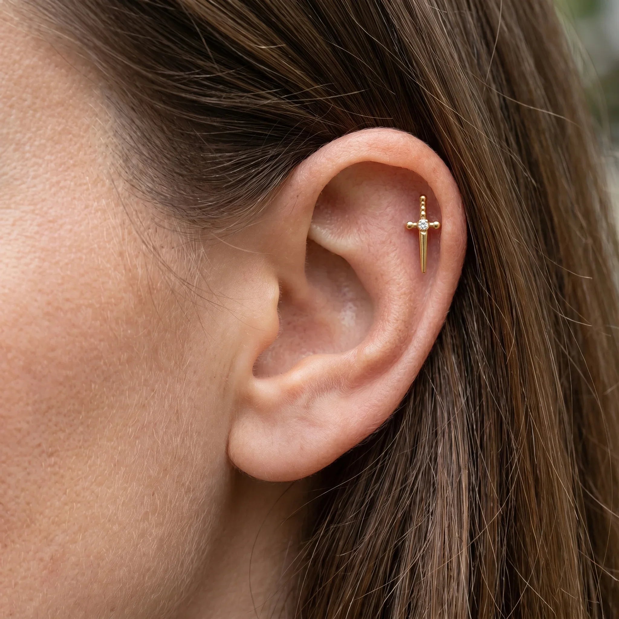 Dagger Front Helix Piercing · helix jewelry stud