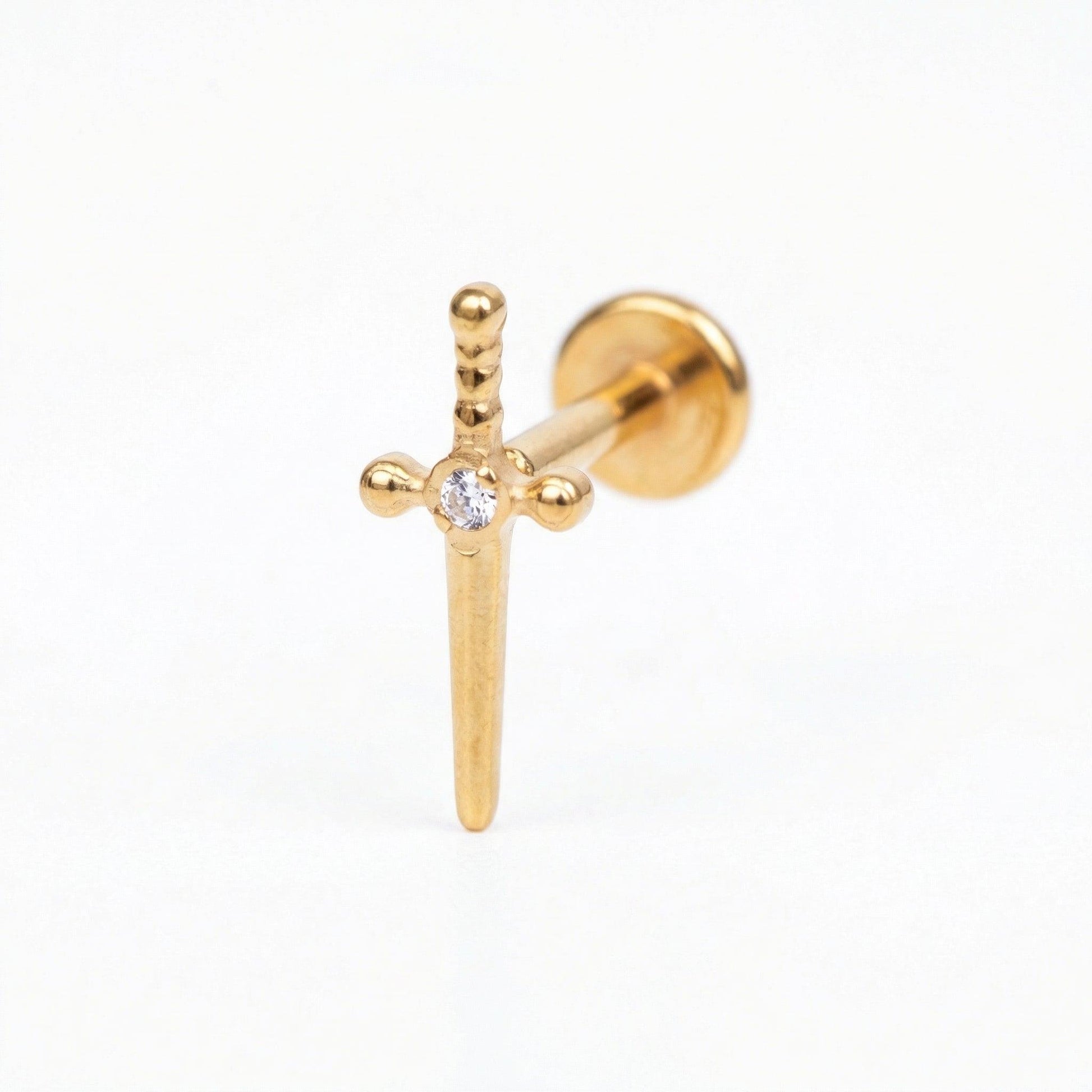 Dagger Front Helix Piercing - Single gold titanium isolated