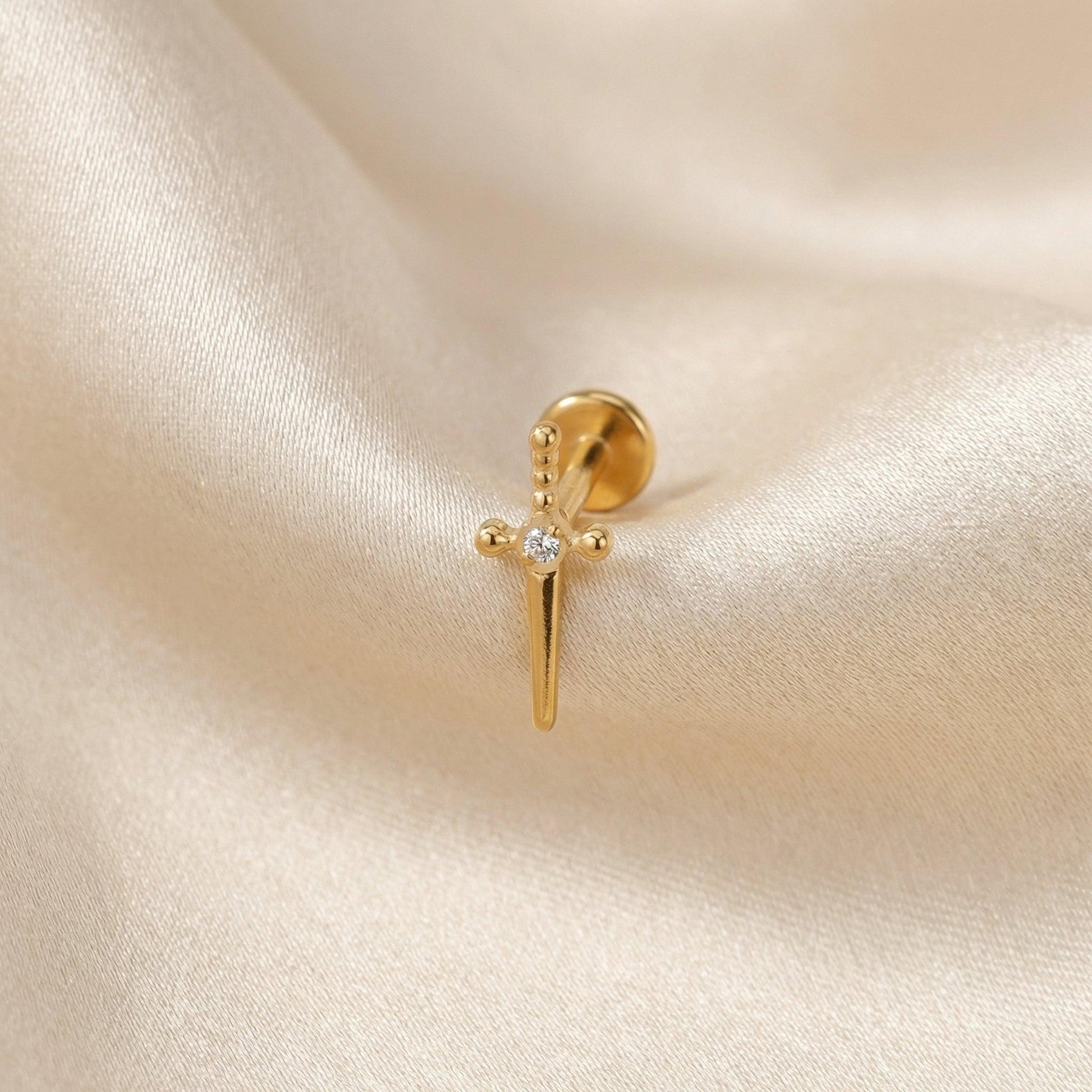 Dagger Front Helix Piercing - Gold edgy cartilage jewelry