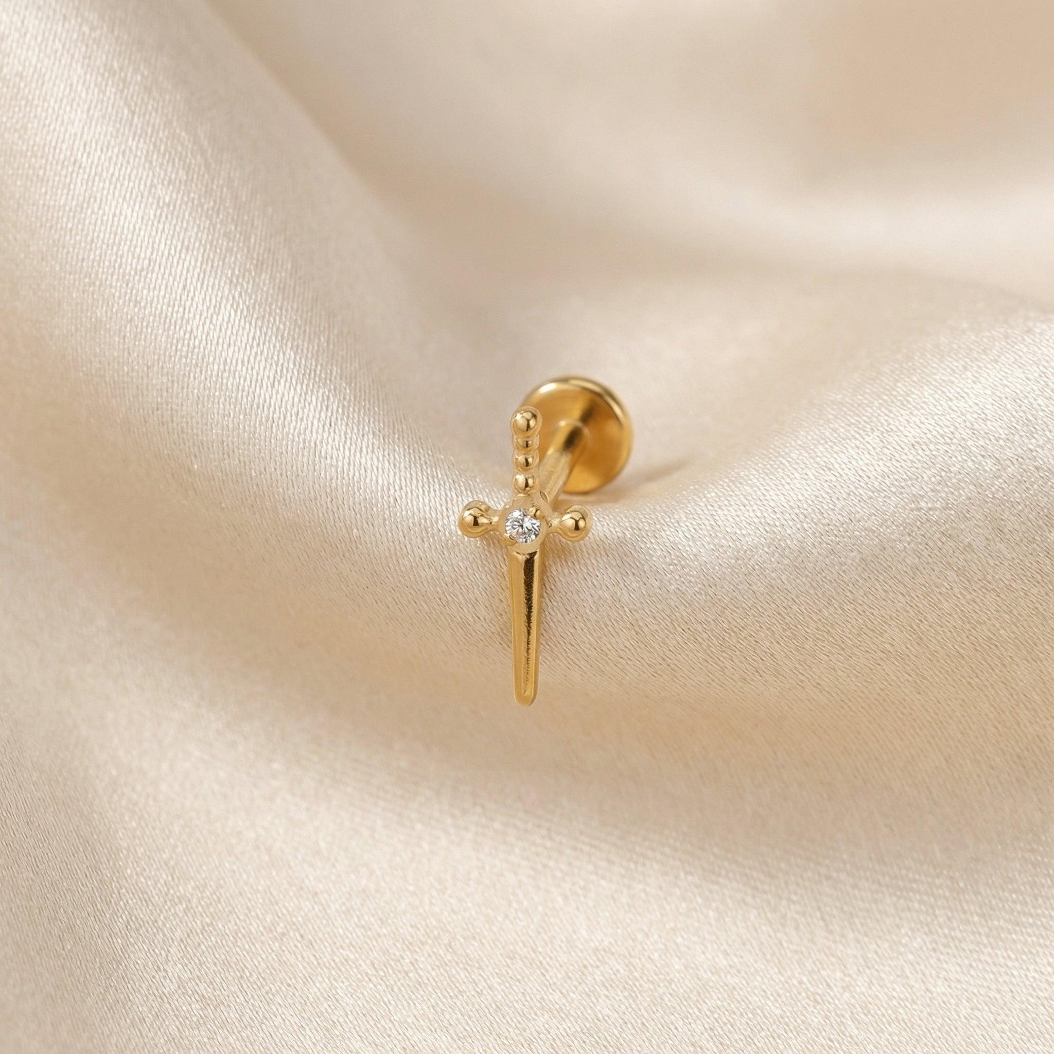 Dagger Front Helix Piercing - Gold edgy cartilage jewelry