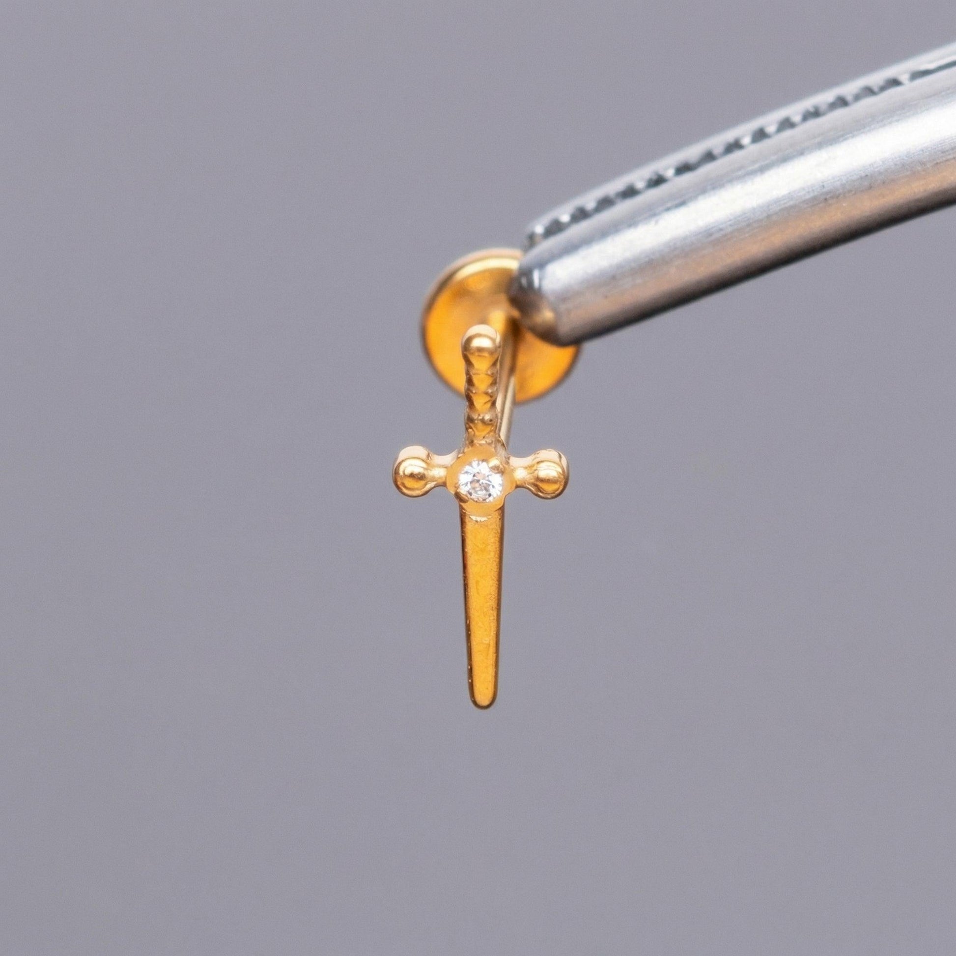 Dagger Front Helix Piercing - Gold dagger titanium stud