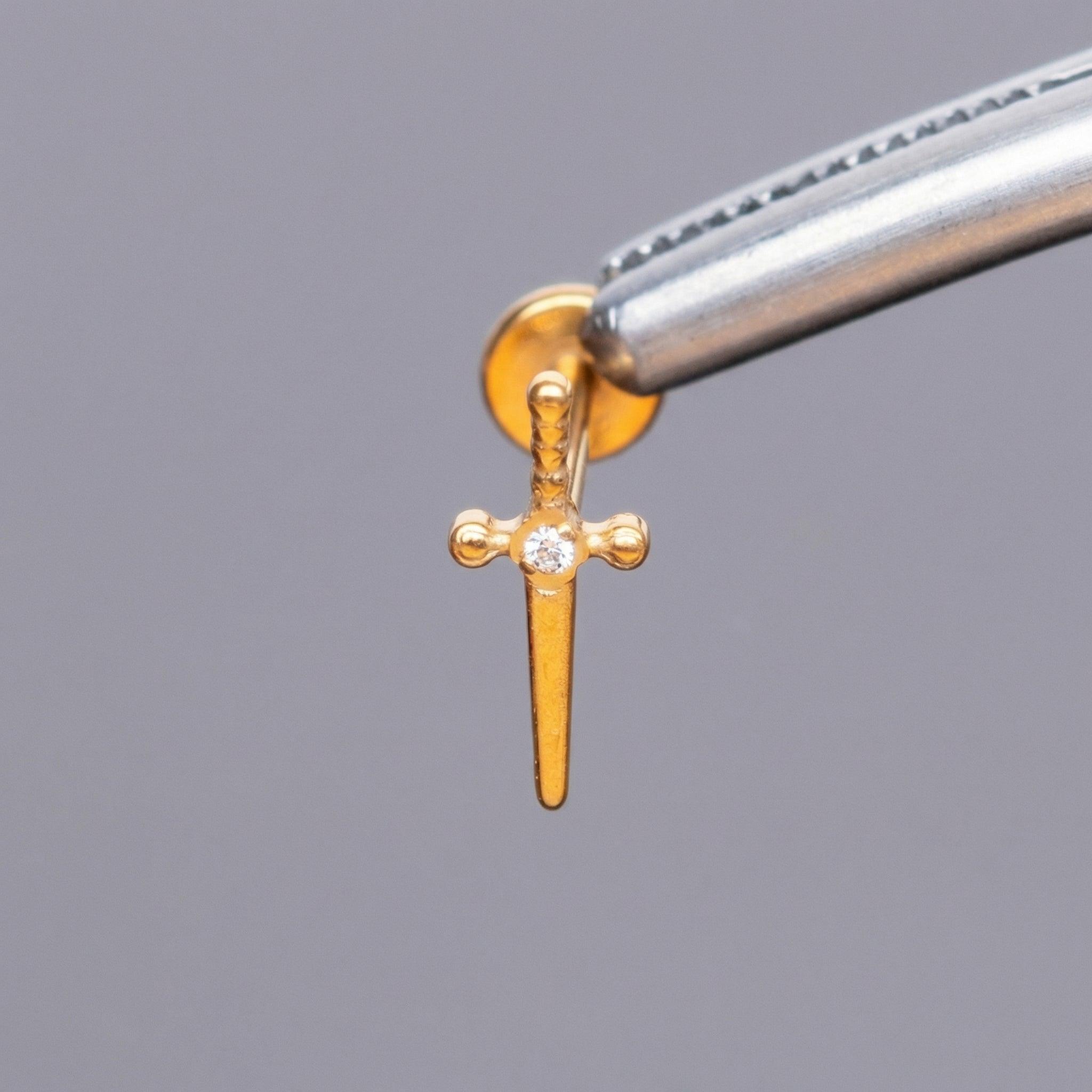 Dagger Front Helix Piercing - Gold dagger titanium stud