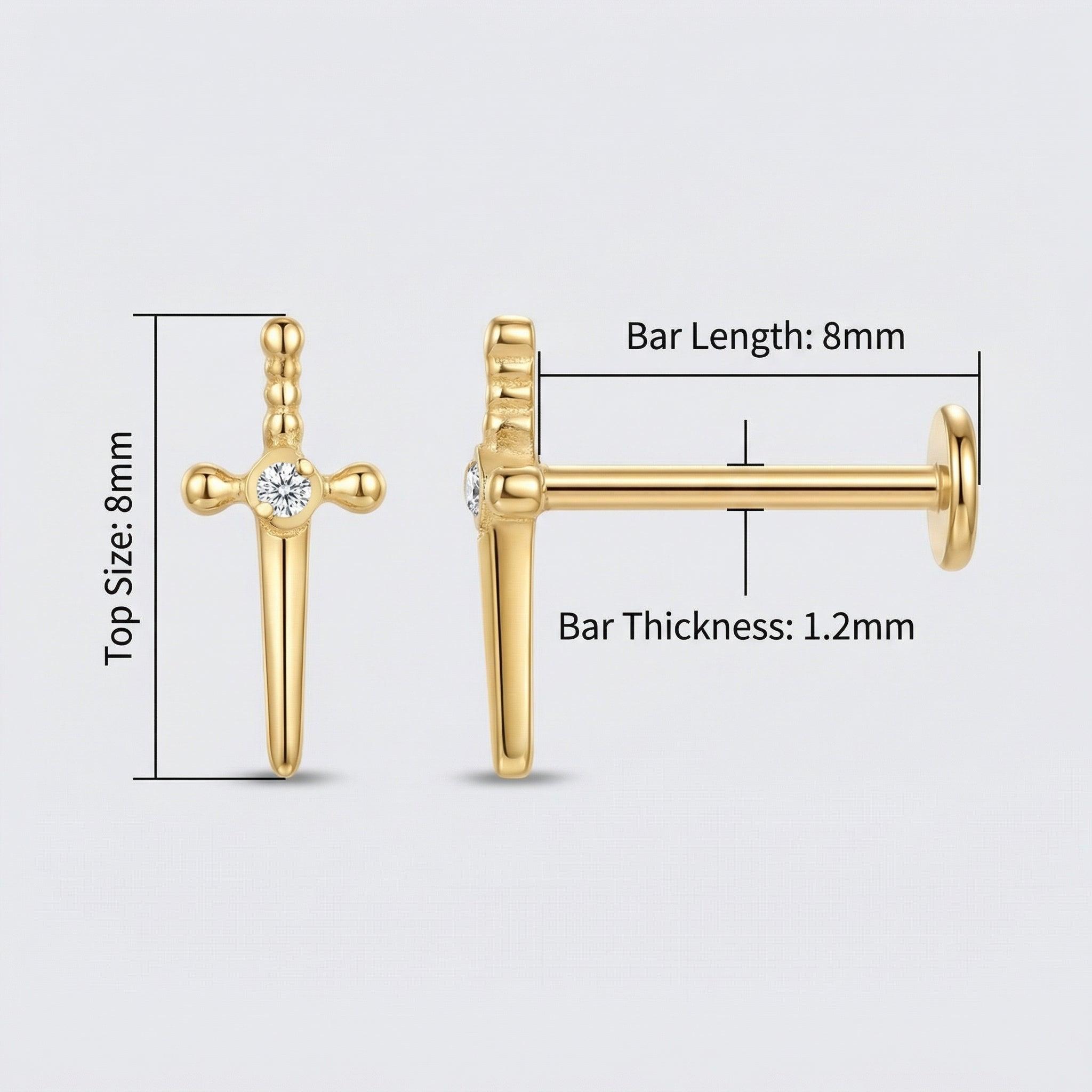 Dagger Front Helix Piercing - Diagram showing gold dagger