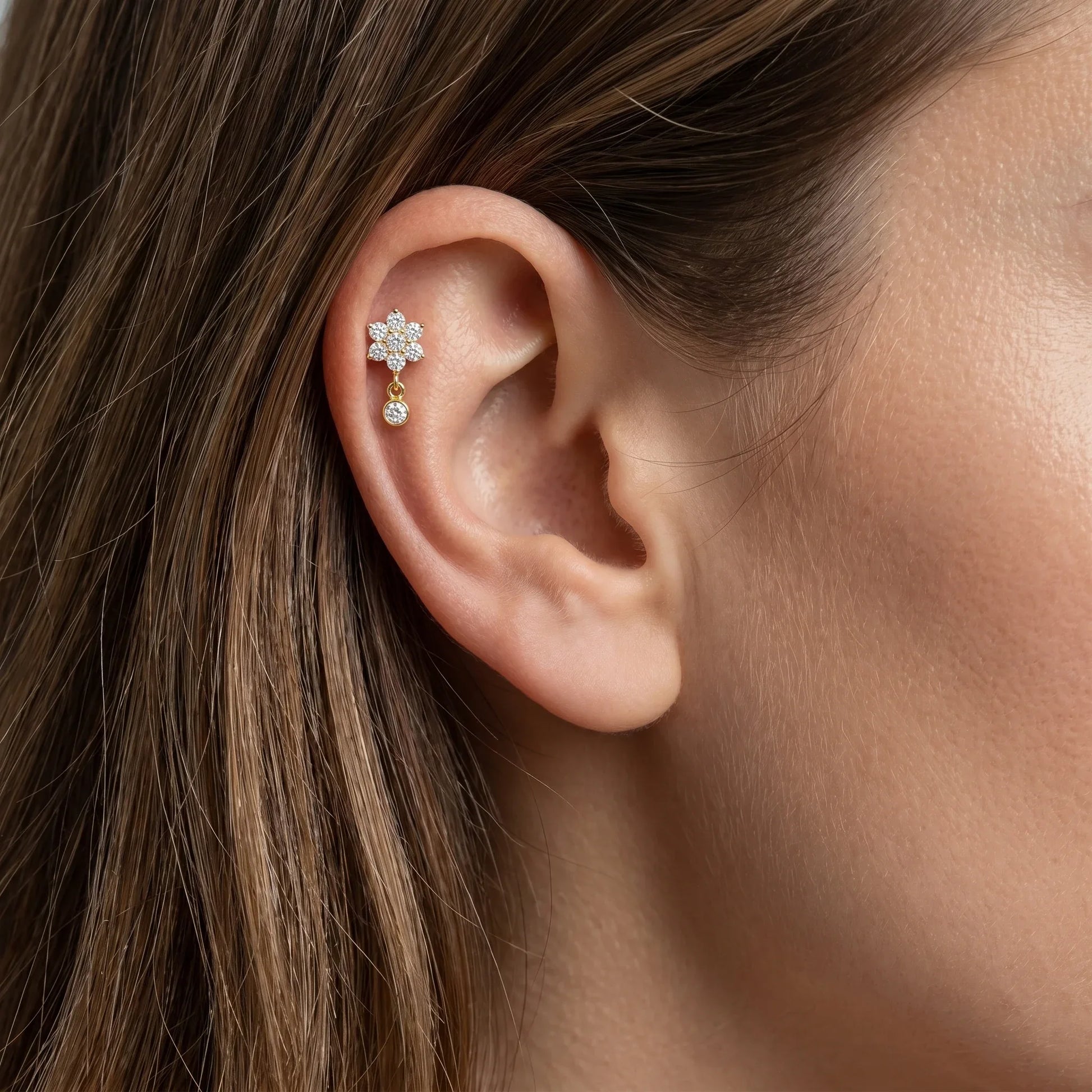 Daisy Front Helix Piercing · helix jewelry stud