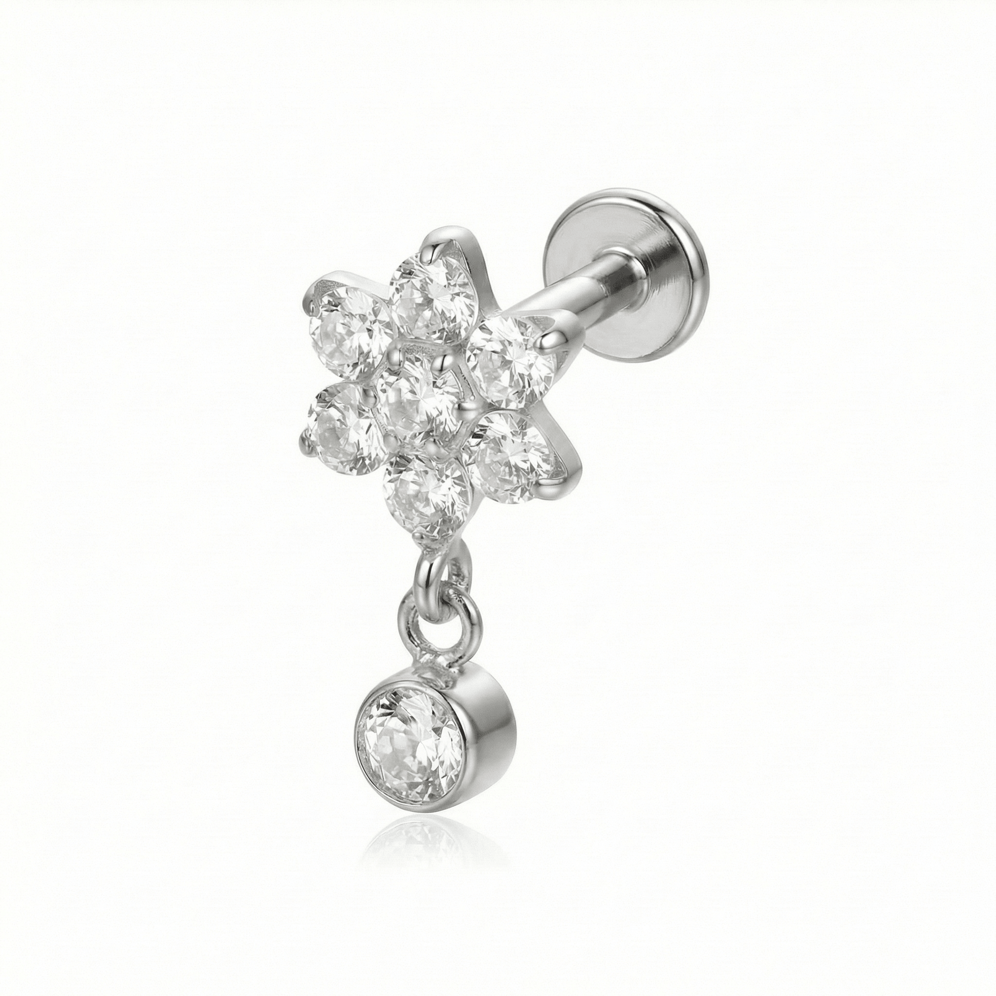 Daisy Front Helix Piercing - Single silver 16g piercing