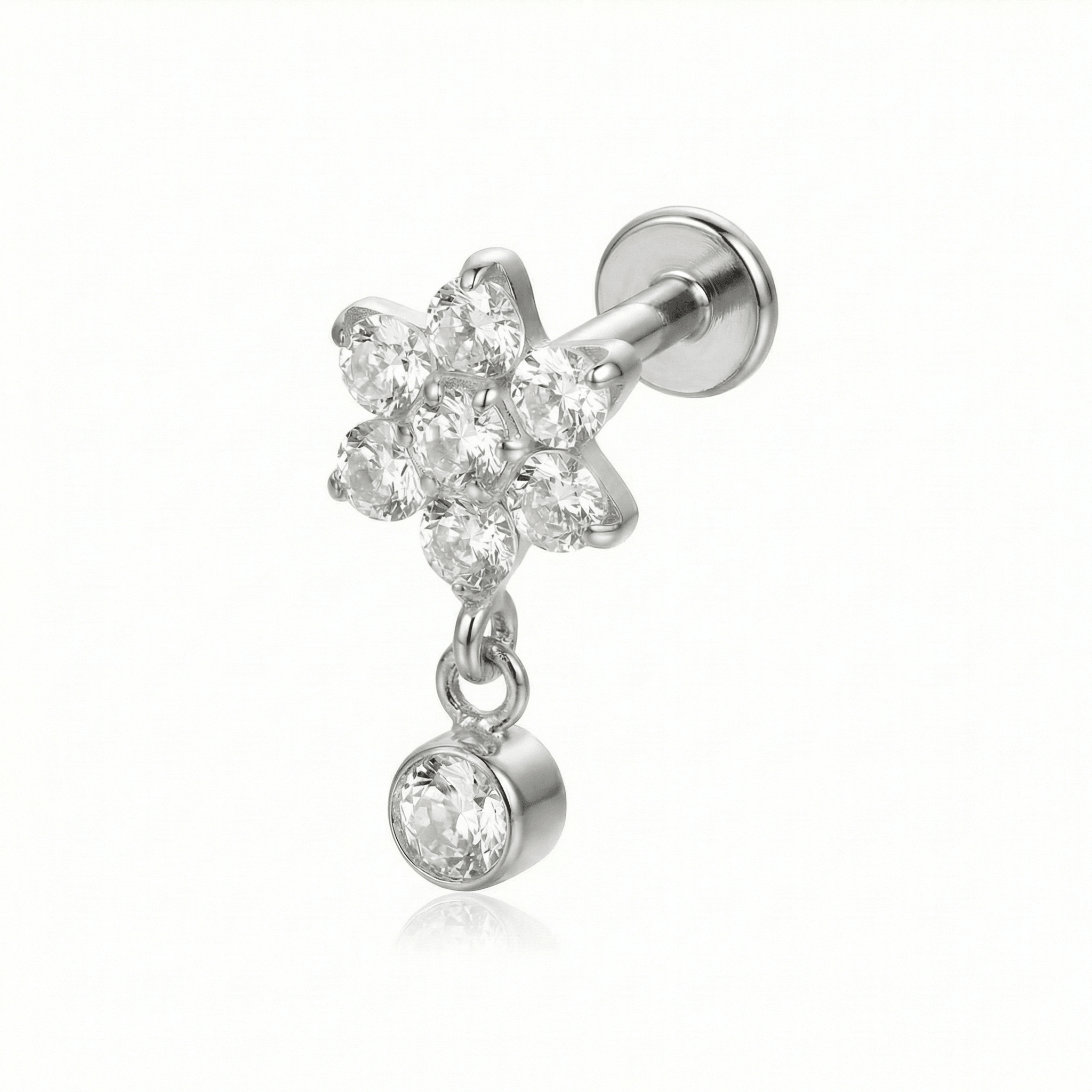 Daisy Front Helix Piercing - Single silver 16g piercing