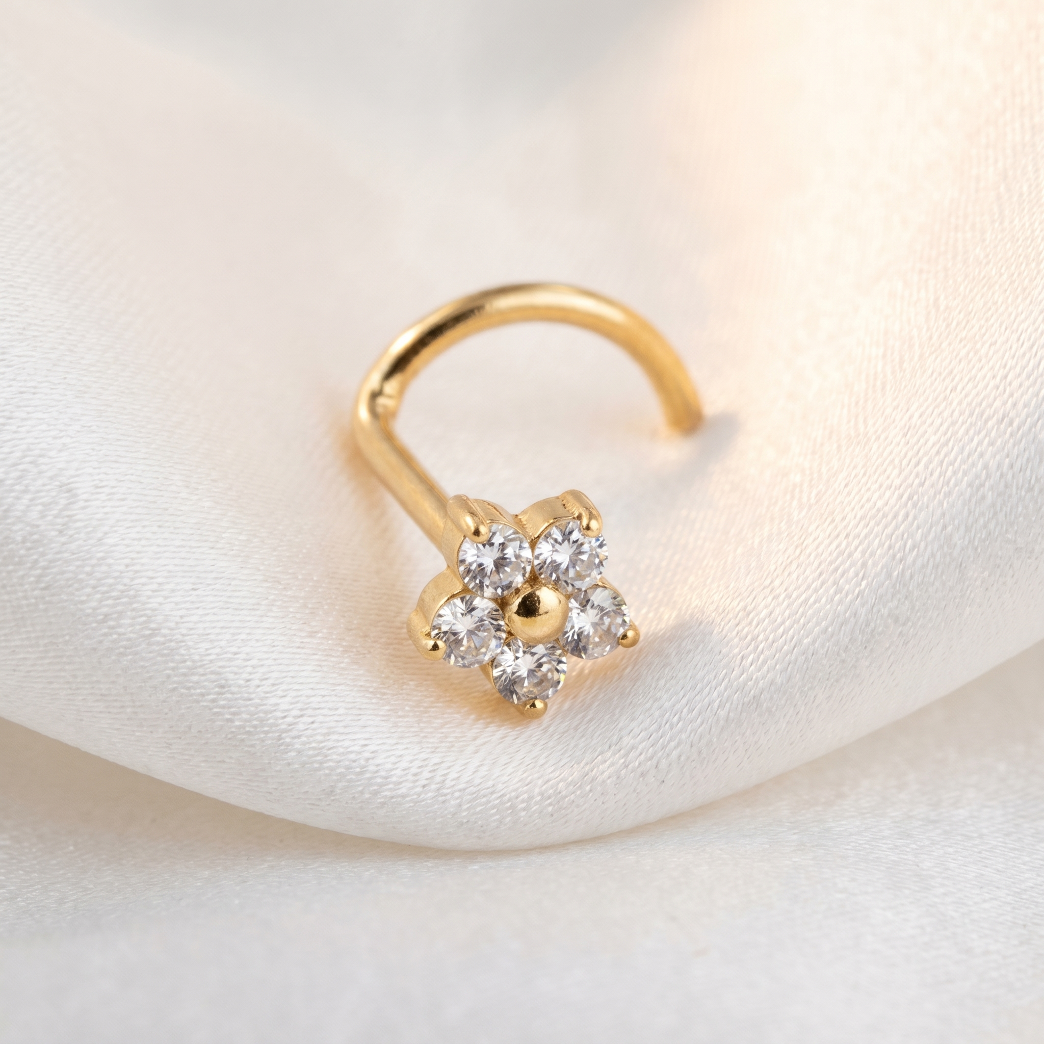 daisy nose stud on satin fabric — G23 titanium 20G