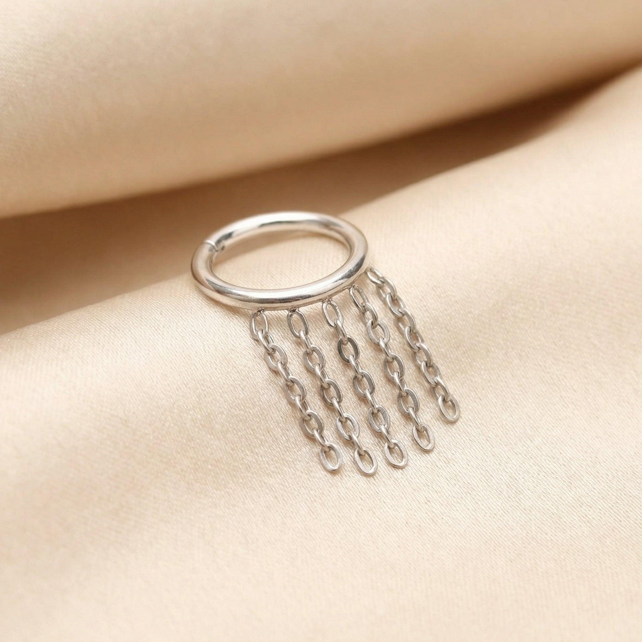 Earrings For Cartilage Piercing - Silver dangling chain clicker