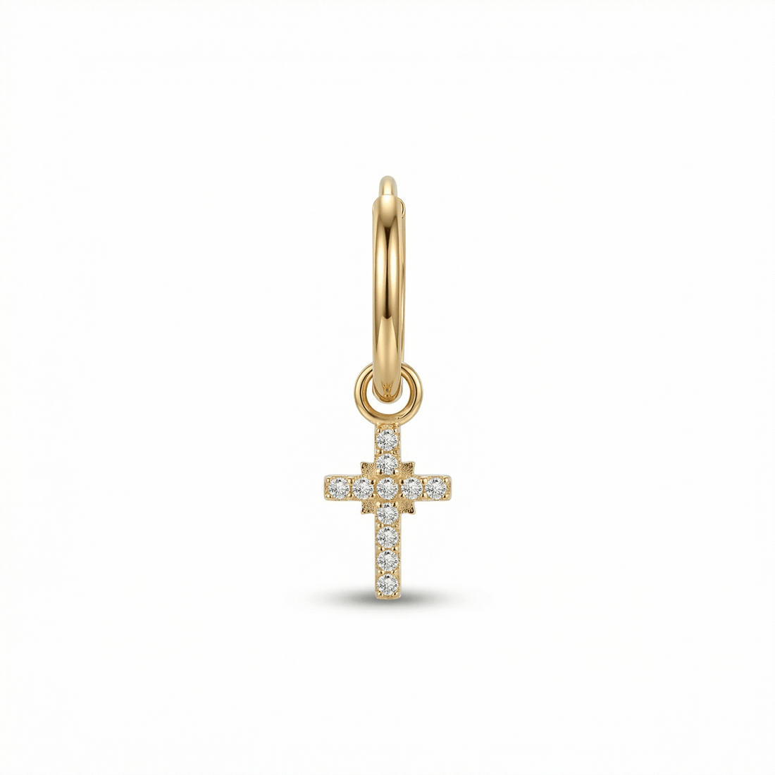Silver dangling cross zircon stud — daith piercing placement