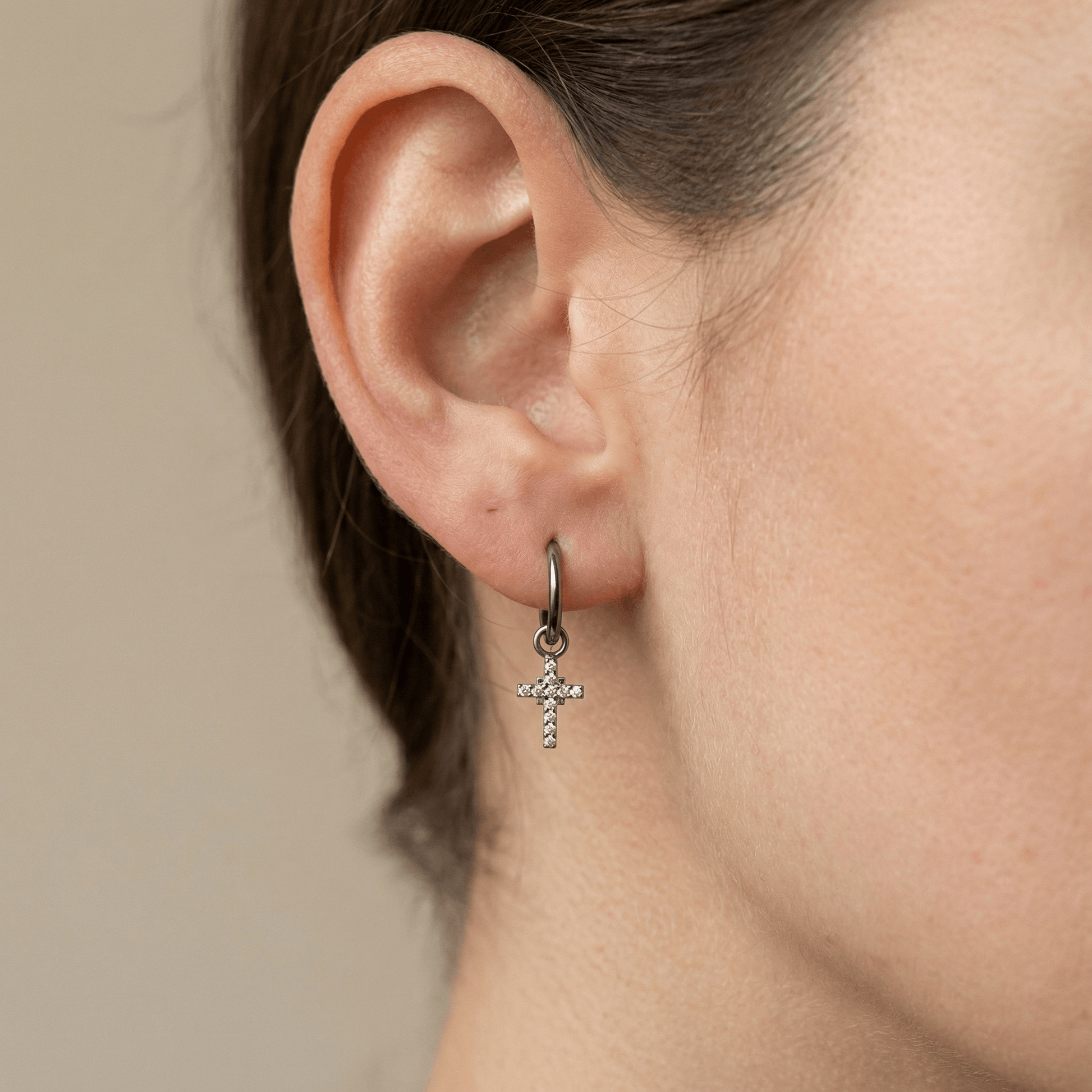 Dangling Front Helix Piercing - Silver dangling cross hoop