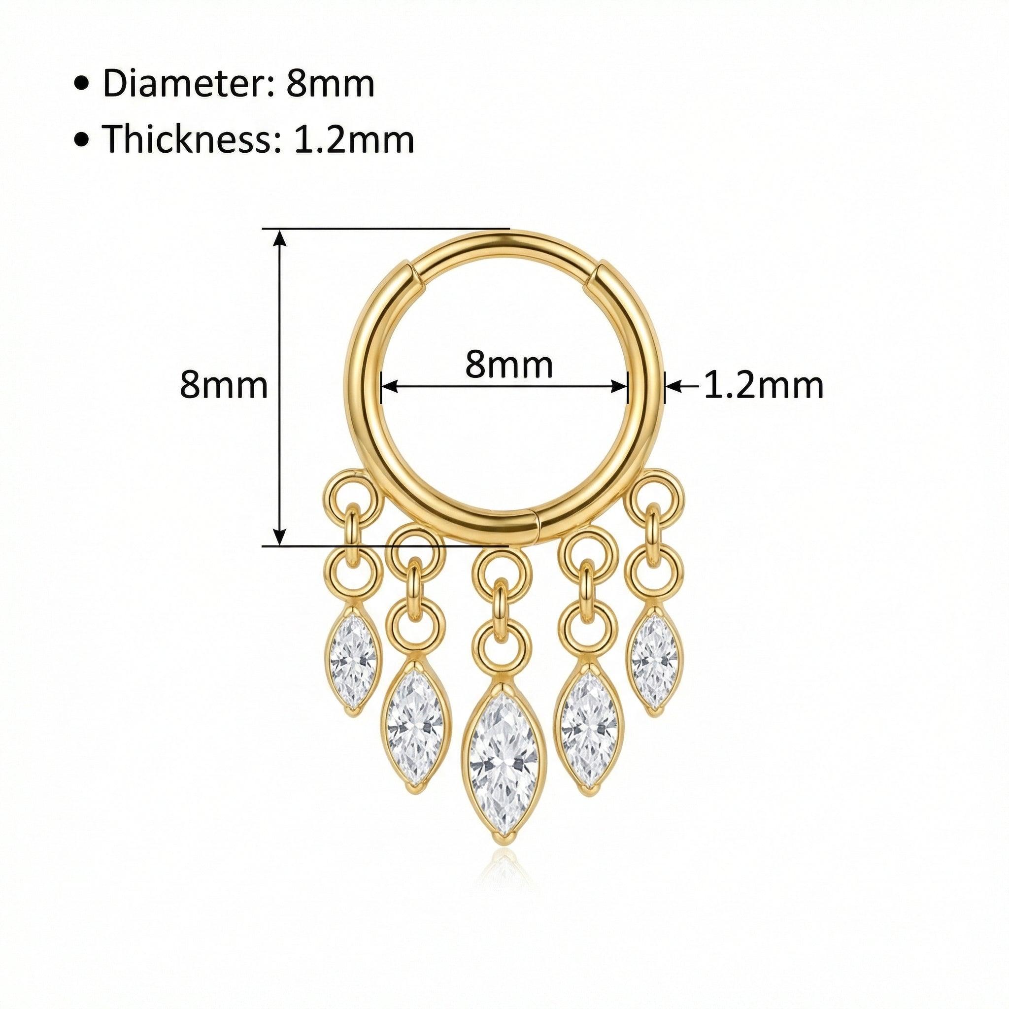 Dangling Piercing In Septum - Sizing chart diagram for