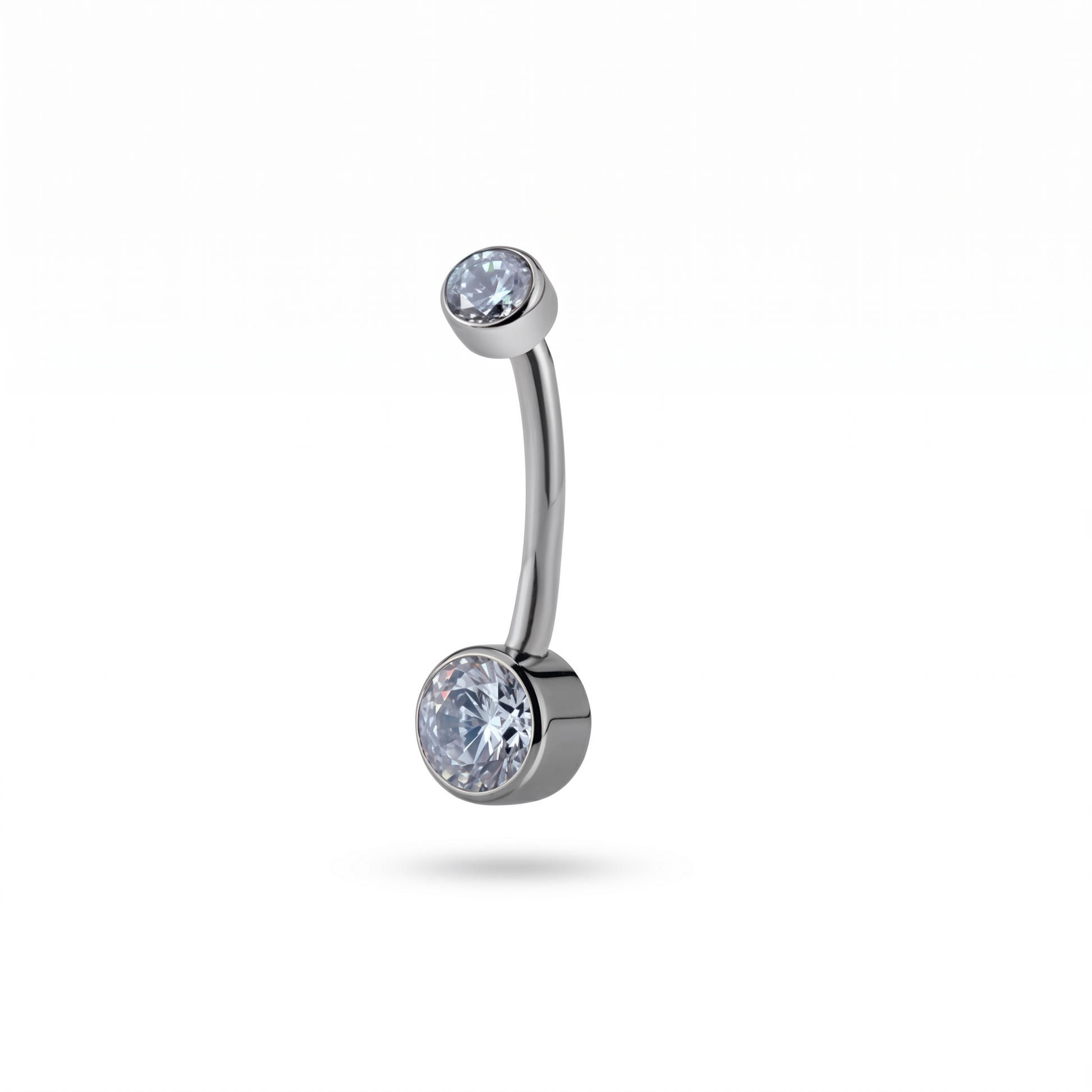 Double Crystal double gem belly button ring in silver 10 mm — white background packshot, G23 titanium 14G