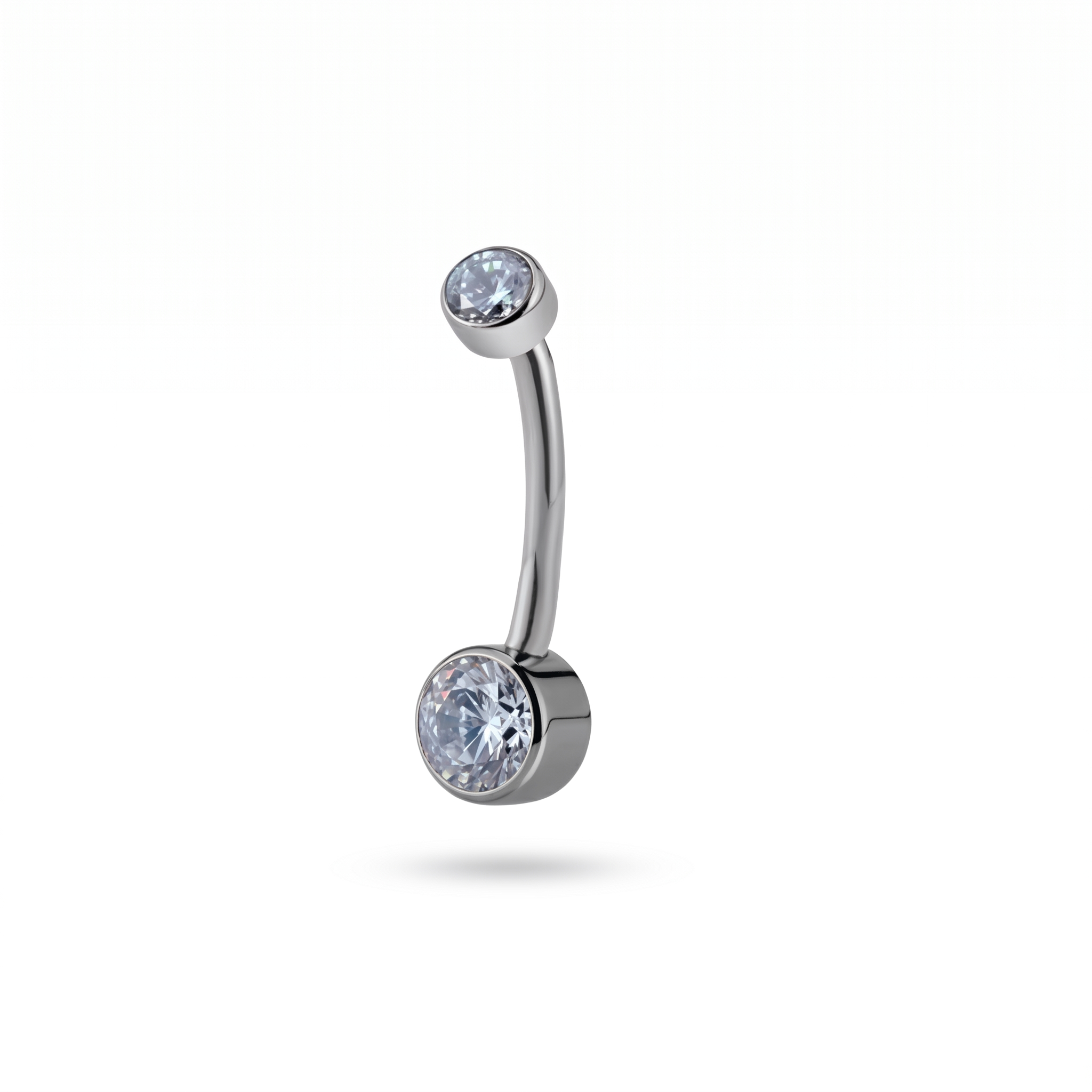 Double Crystal double gem belly button ring in silver 10 mm — white background packshot, G23 titanium 14G