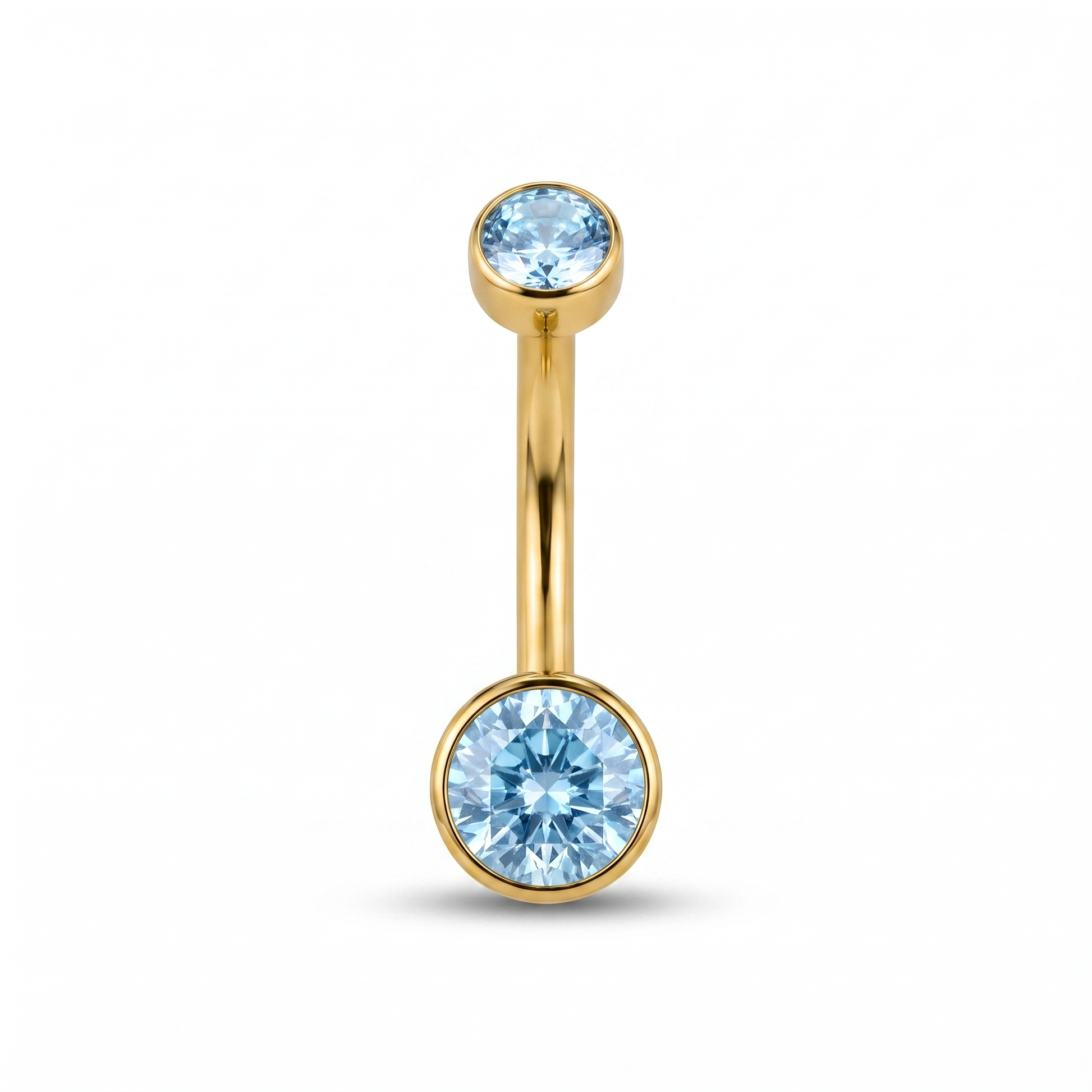 Double Crystal double gem belly button ring in gold 10 mm — white background packshot, G23 titanium 14G