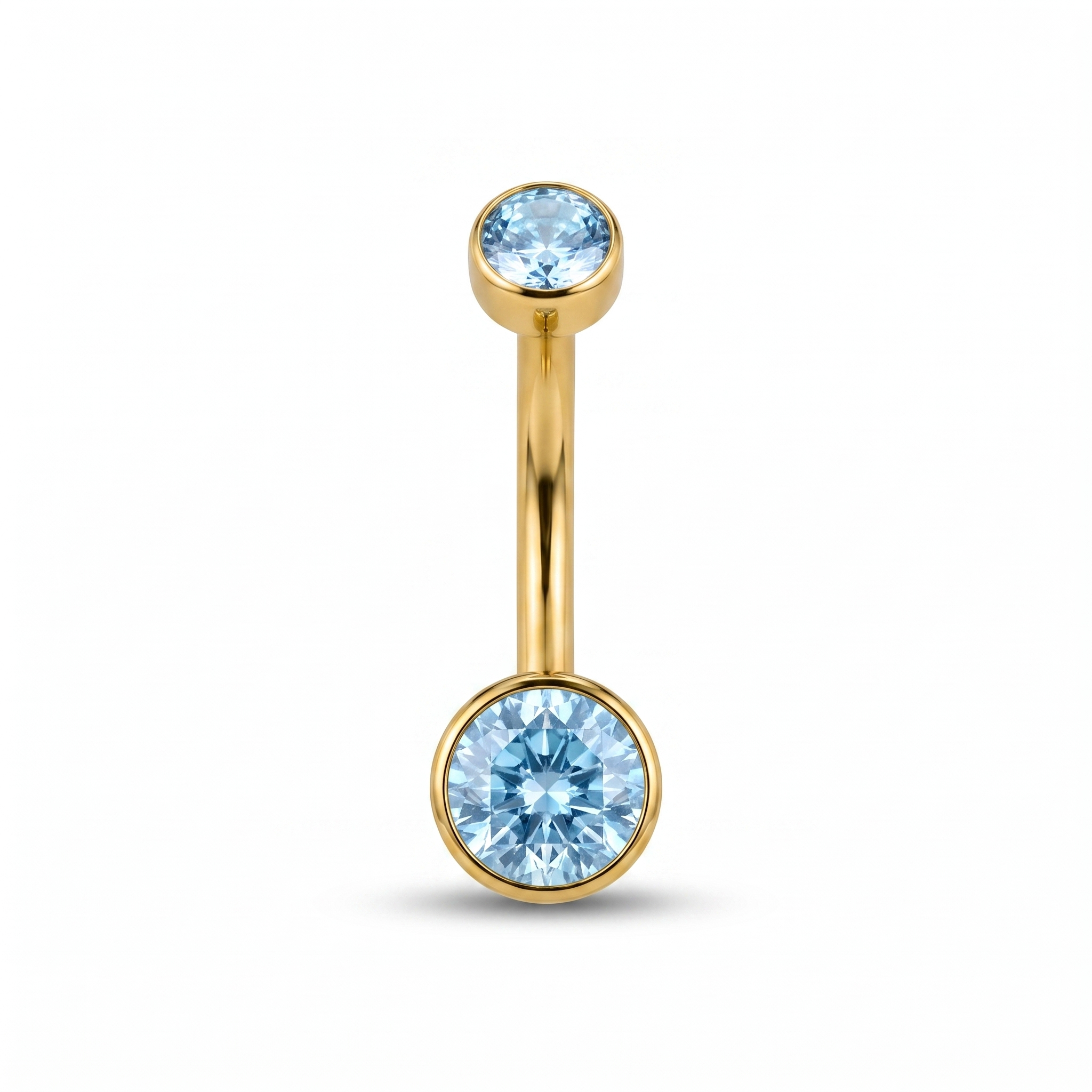 Double Crystal double gem belly button ring in gold 10 mm — white background packshot, G23 titanium 14G