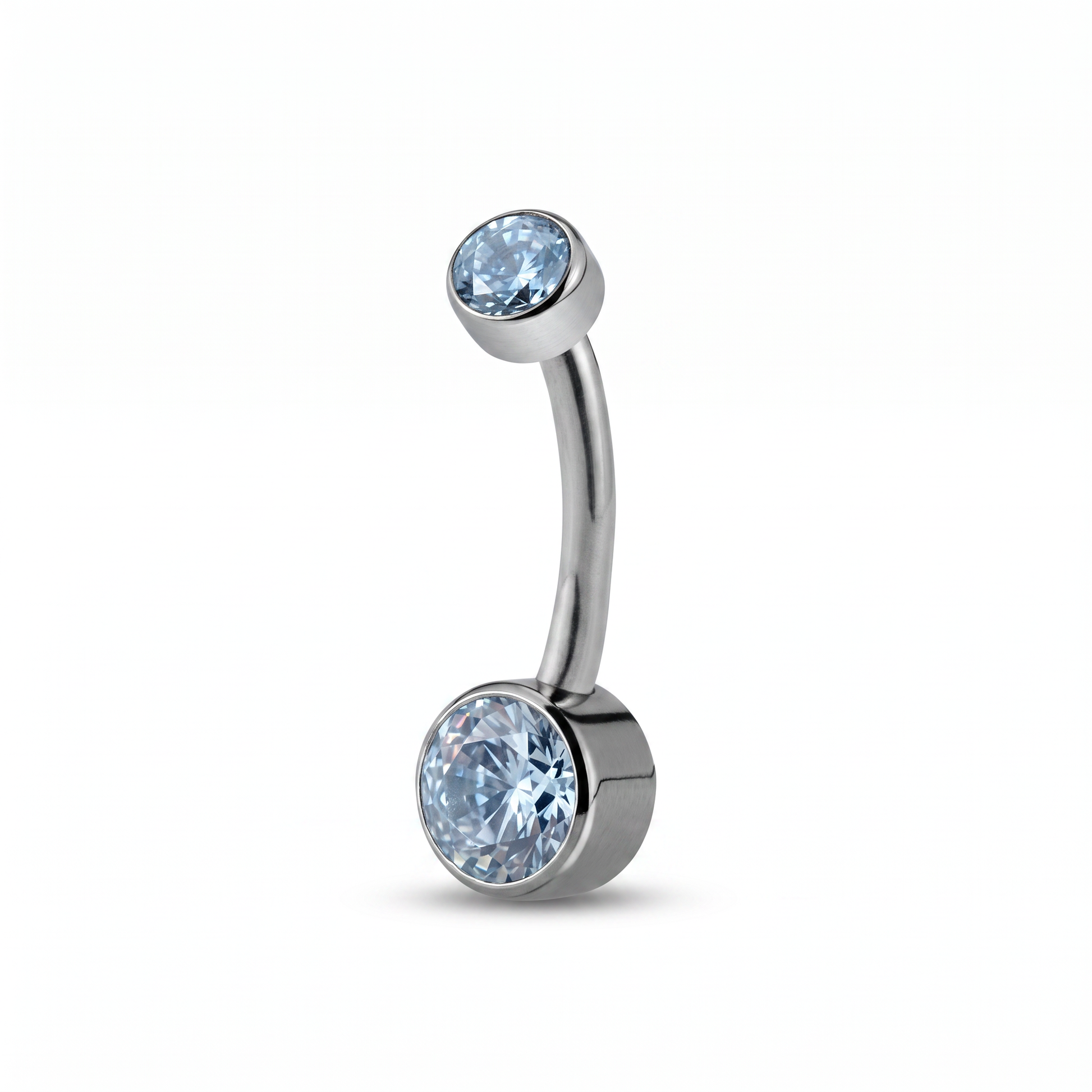 Double Crystal double gem belly button ring in silver 12 mm — white background packshot, G23 titanium 14G