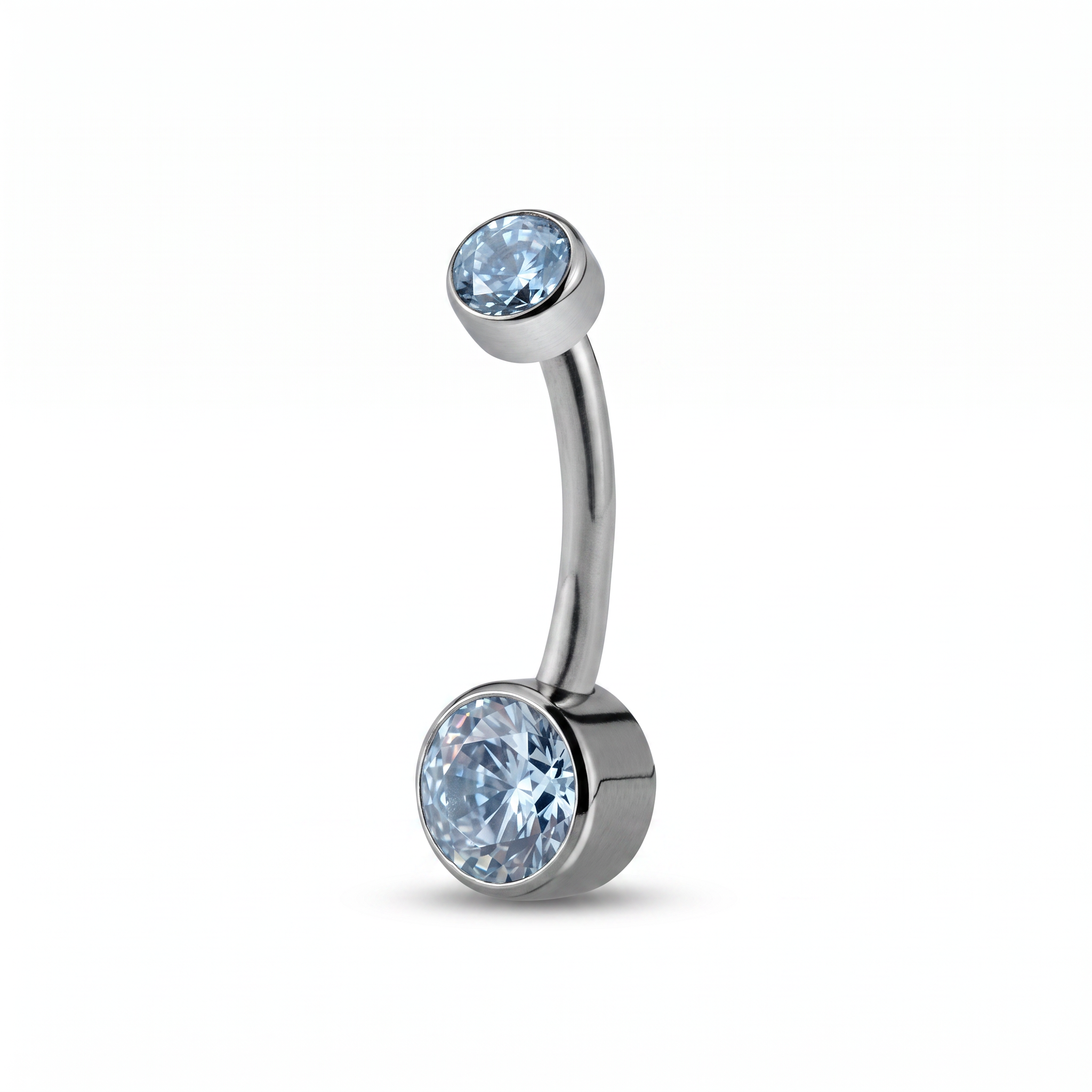 Double Crystal double gem belly button ring in silver 12 mm — white background packshot, G23 titanium 14G
