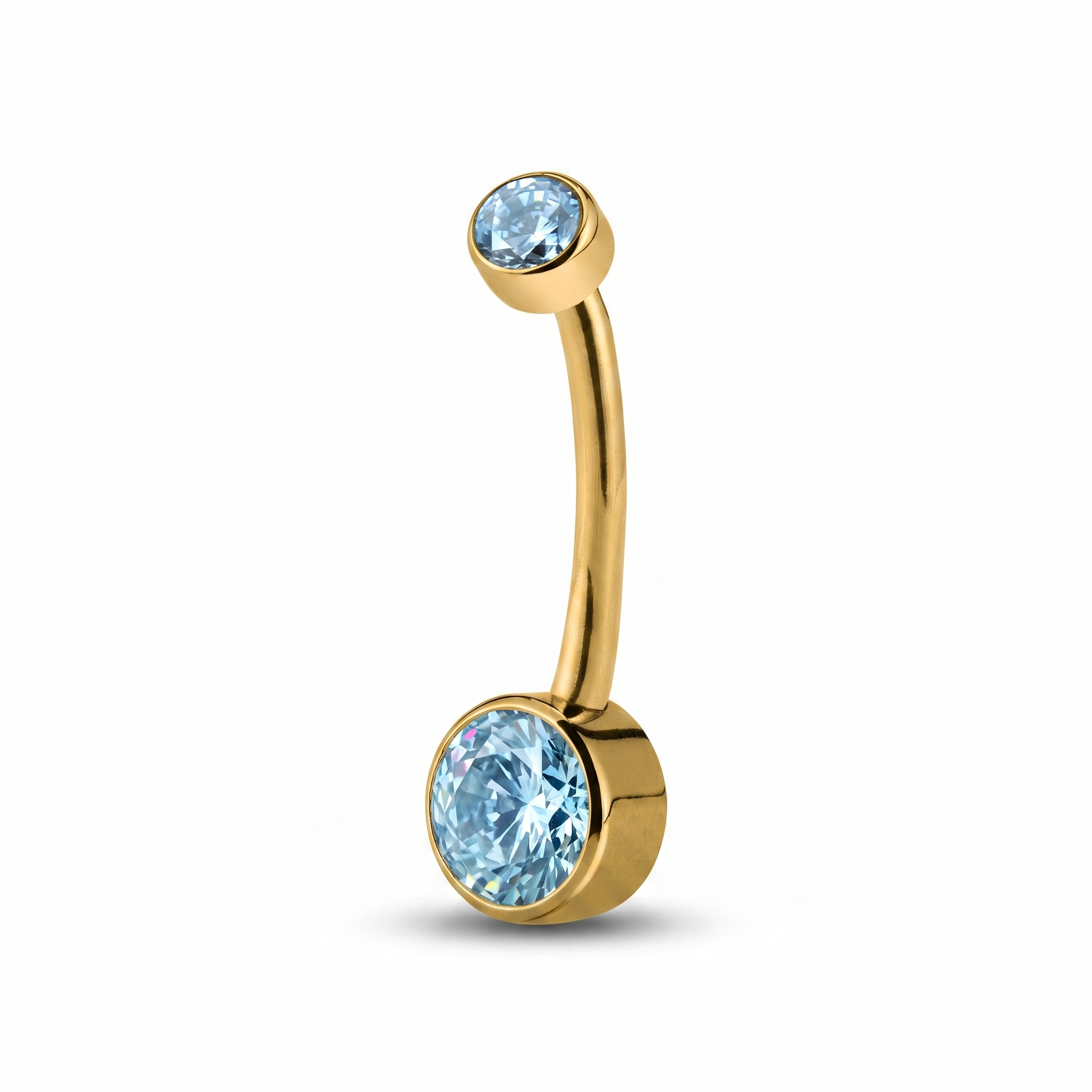 Double Crystal double gem belly button ring in gold 12 mm — white background packshot, G23 titanium 14G