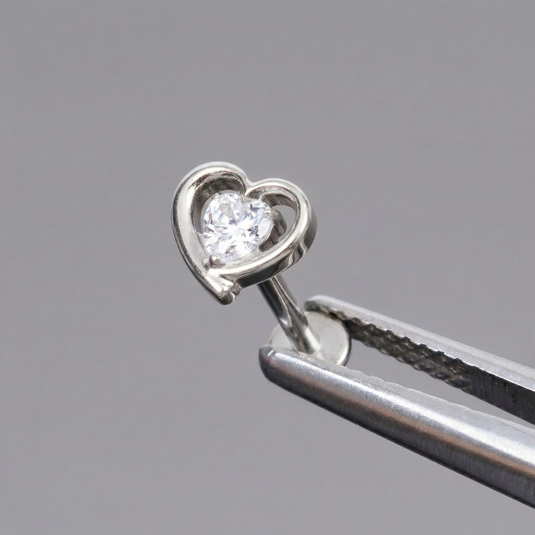 Piercing Titanium Jewelry - Silver double heart faux stud held