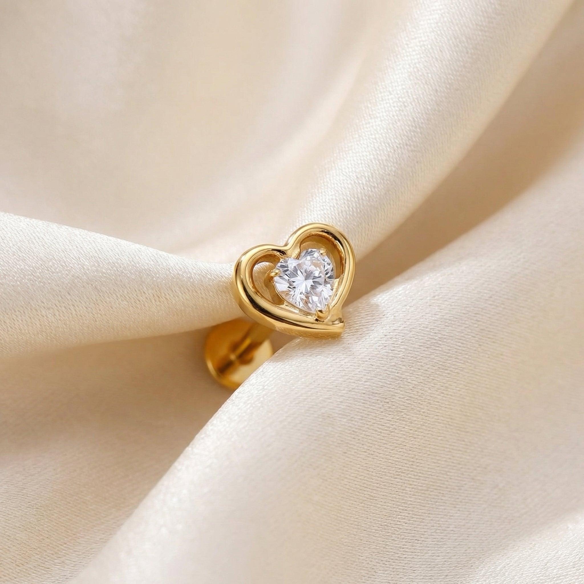 Helix Piercing Titanium Jewelry - Gold double heart zircon
