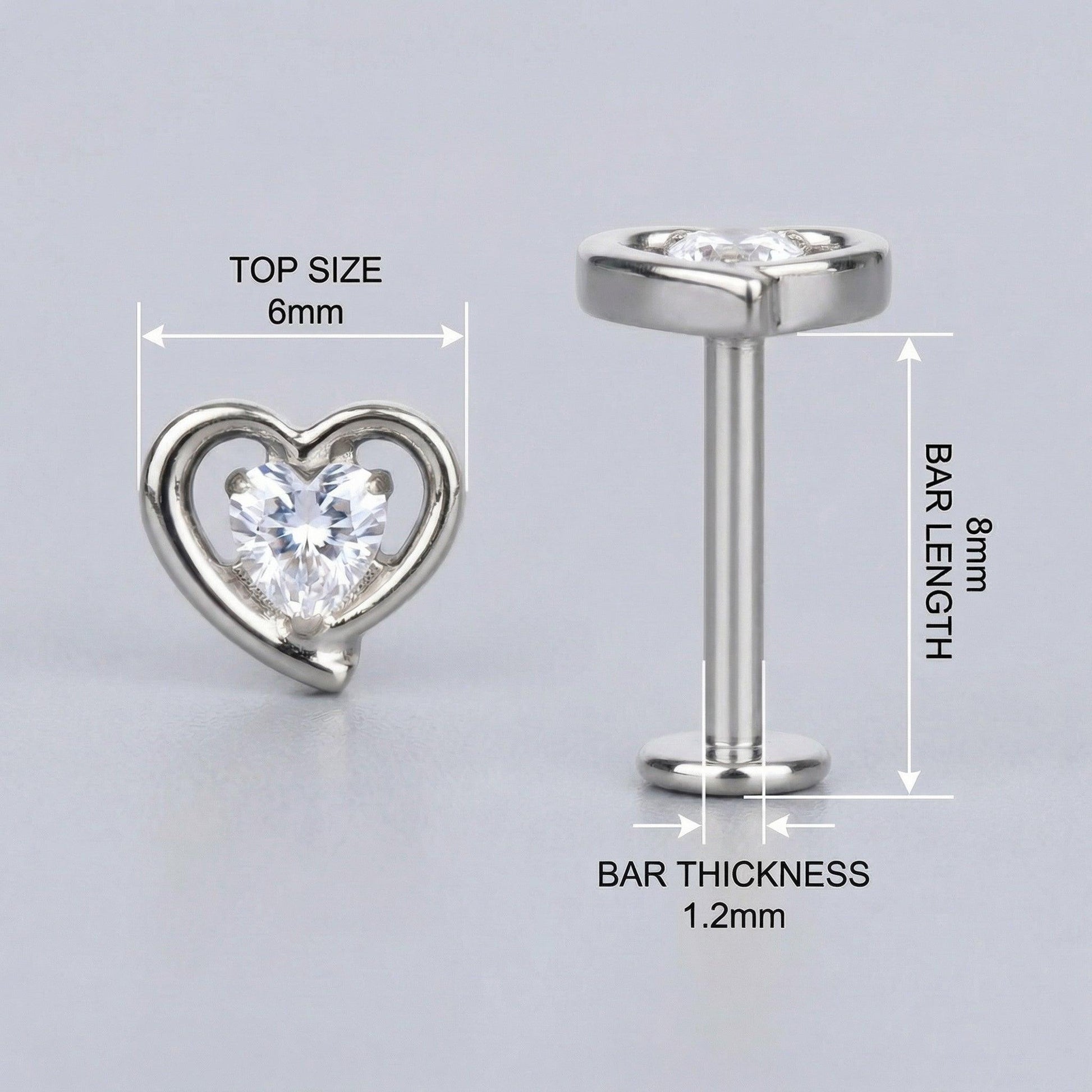 Helix Piercing Titanium Jewelry - Silver double heart zircon