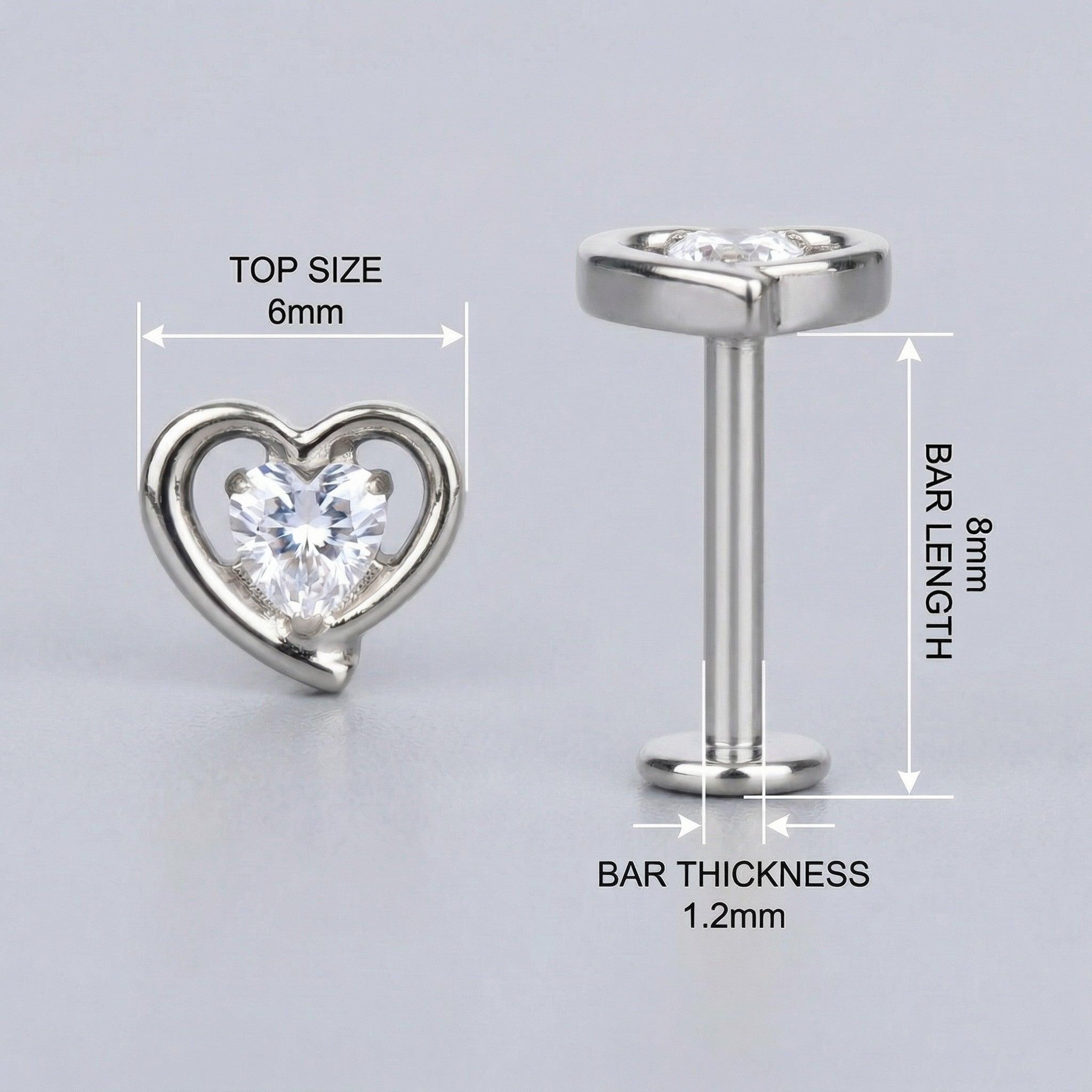 Helix Piercing Titanium Jewelry - Silver double heart zircon