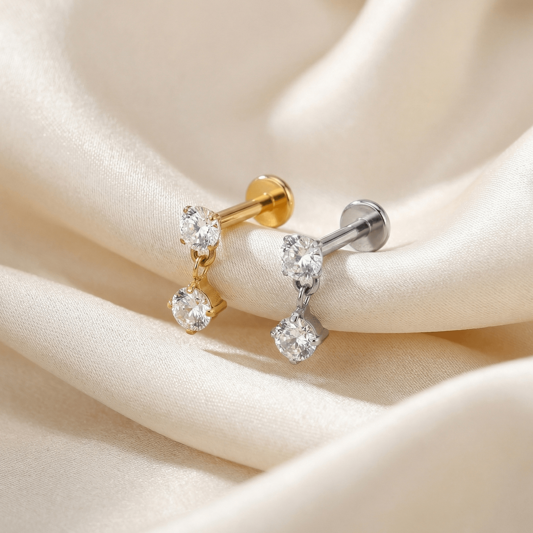 Zircon Helix Piercing Jewelry - Gold double zircon drop