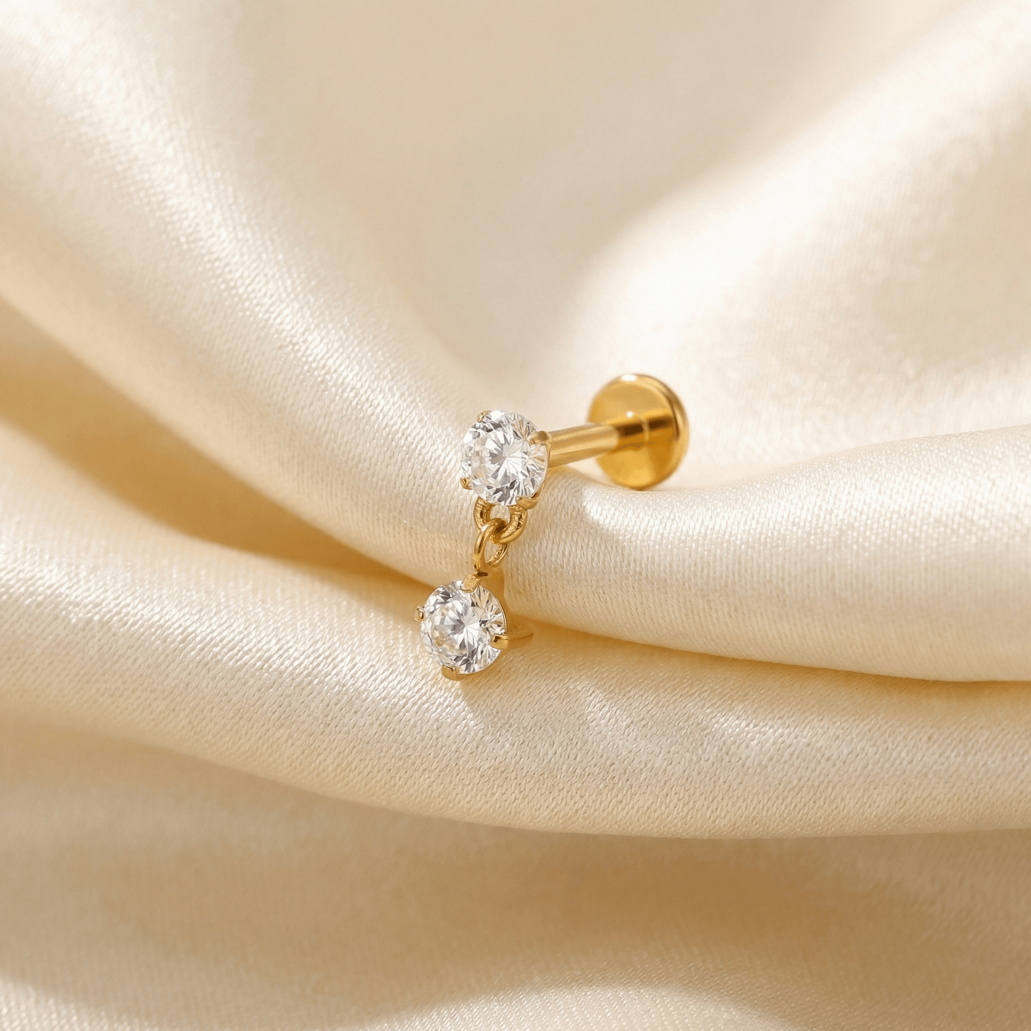 Zircon Helix Piercing Jewelry - Silver double zircon drop