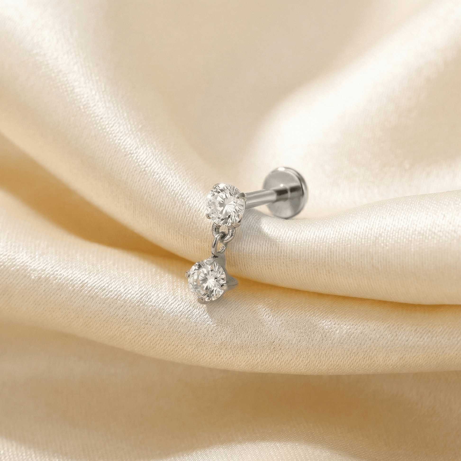 Zircon Helix Piercing Jewelry - Close up of silver