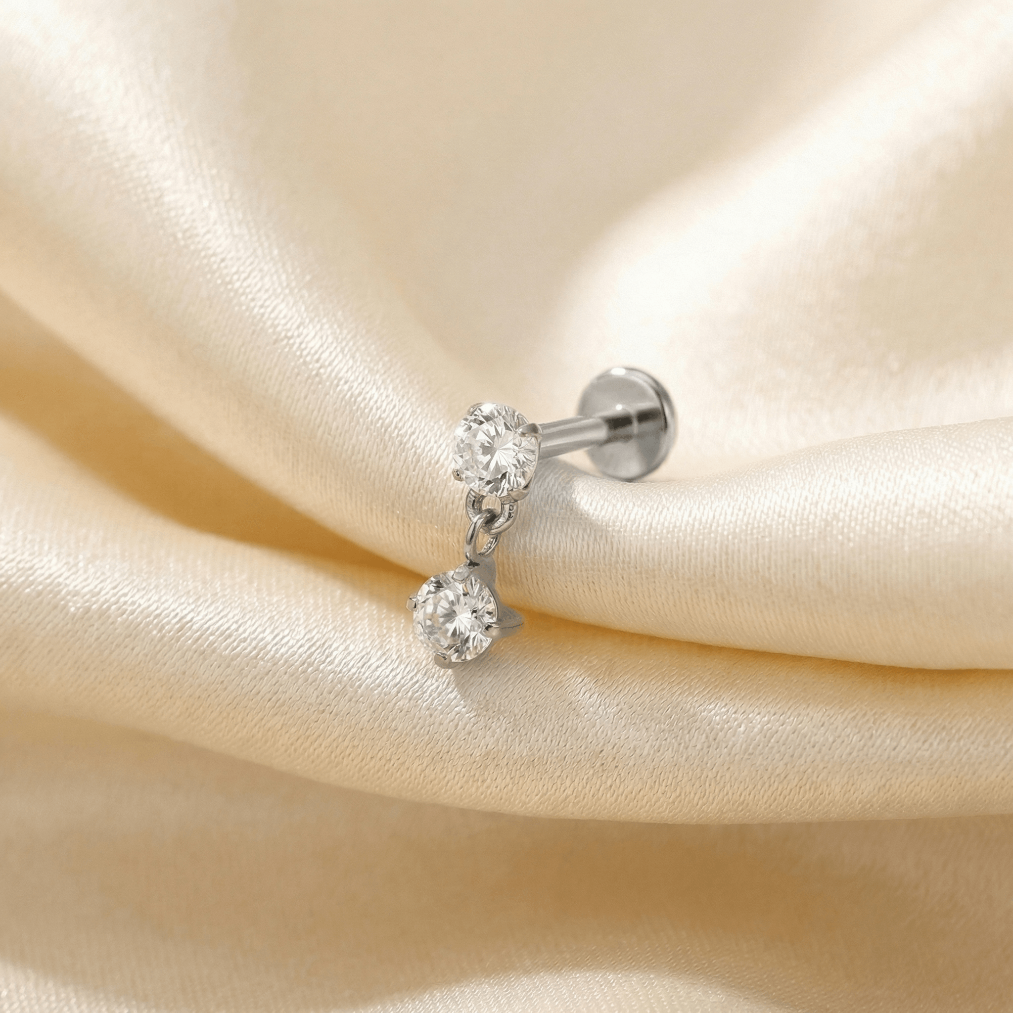 Zircon Helix Piercing Jewelry - Close up of silver