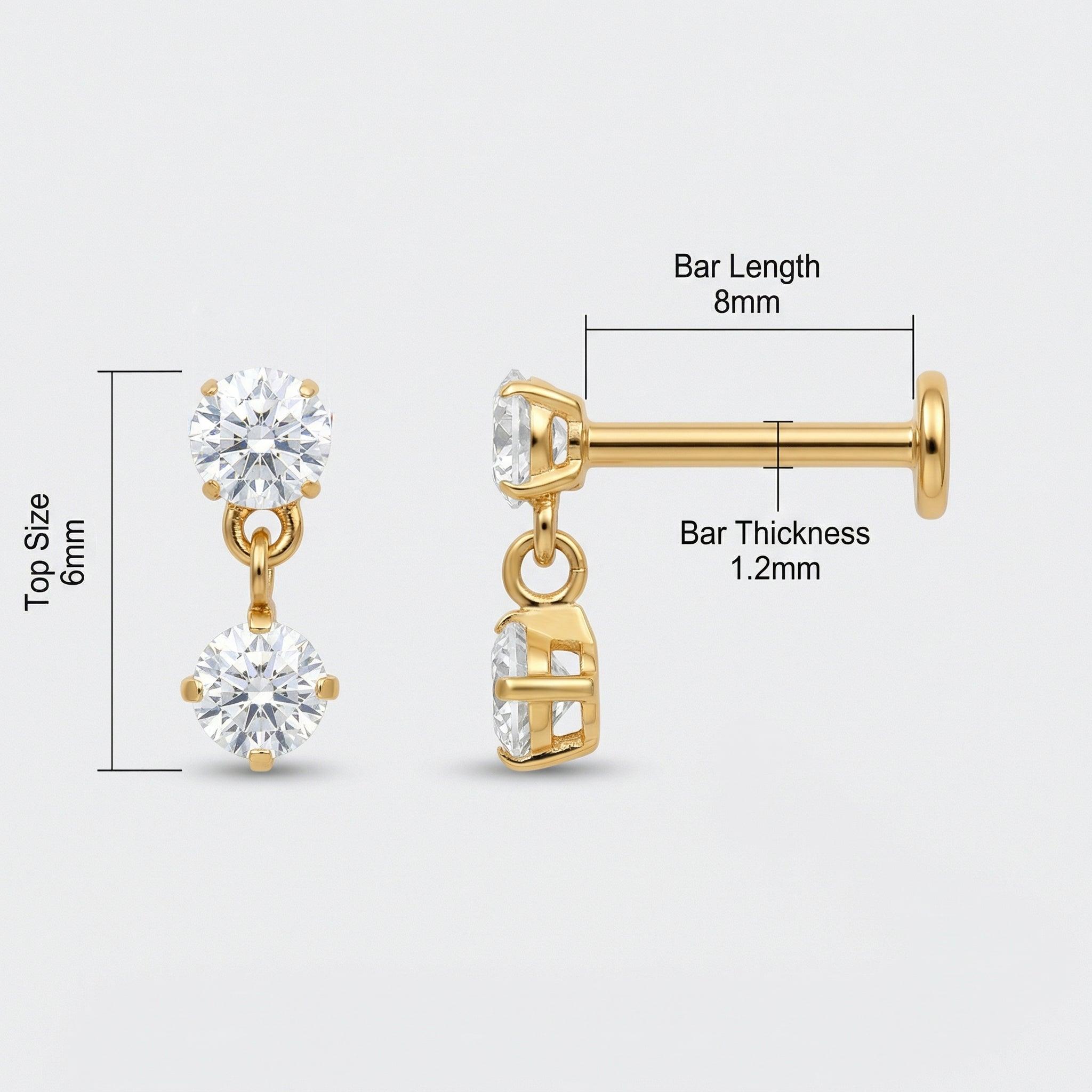 Zircon Helix Piercing Jewelry - Diagram showing gold double
