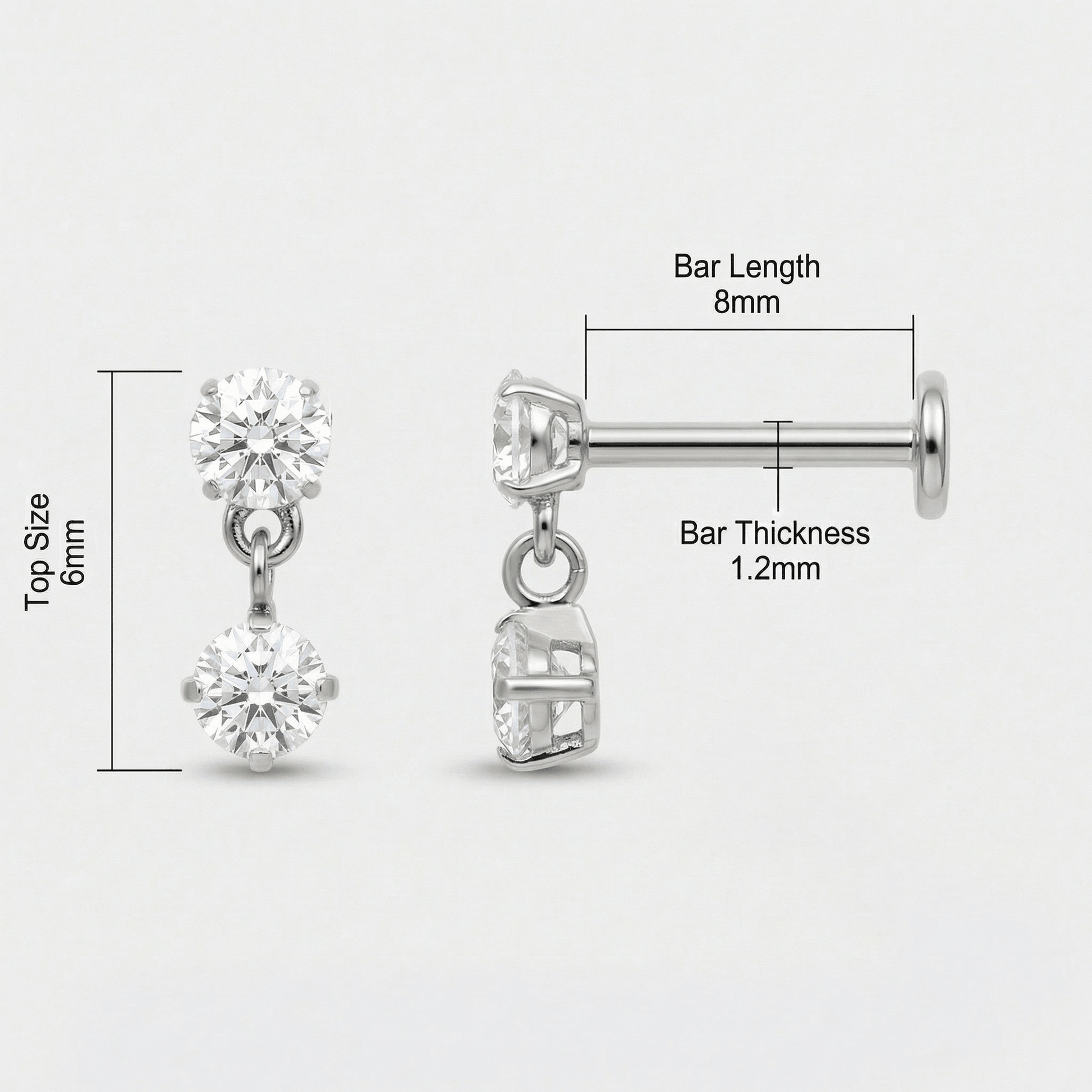 Zircon Helix Piercing Jewelry - Diagram showing silver double