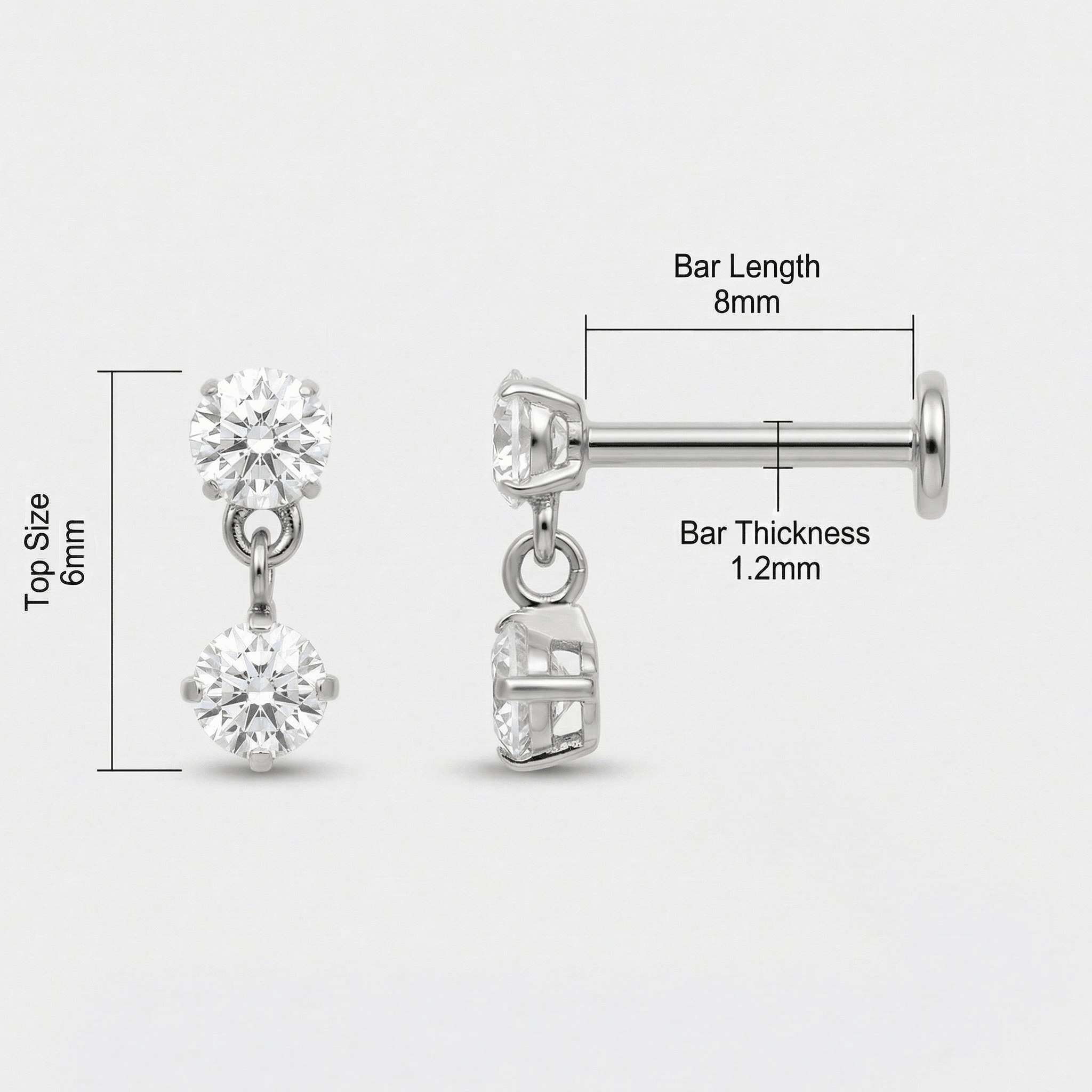 Zircon Helix Piercing Jewelry - Diagram showing silver double