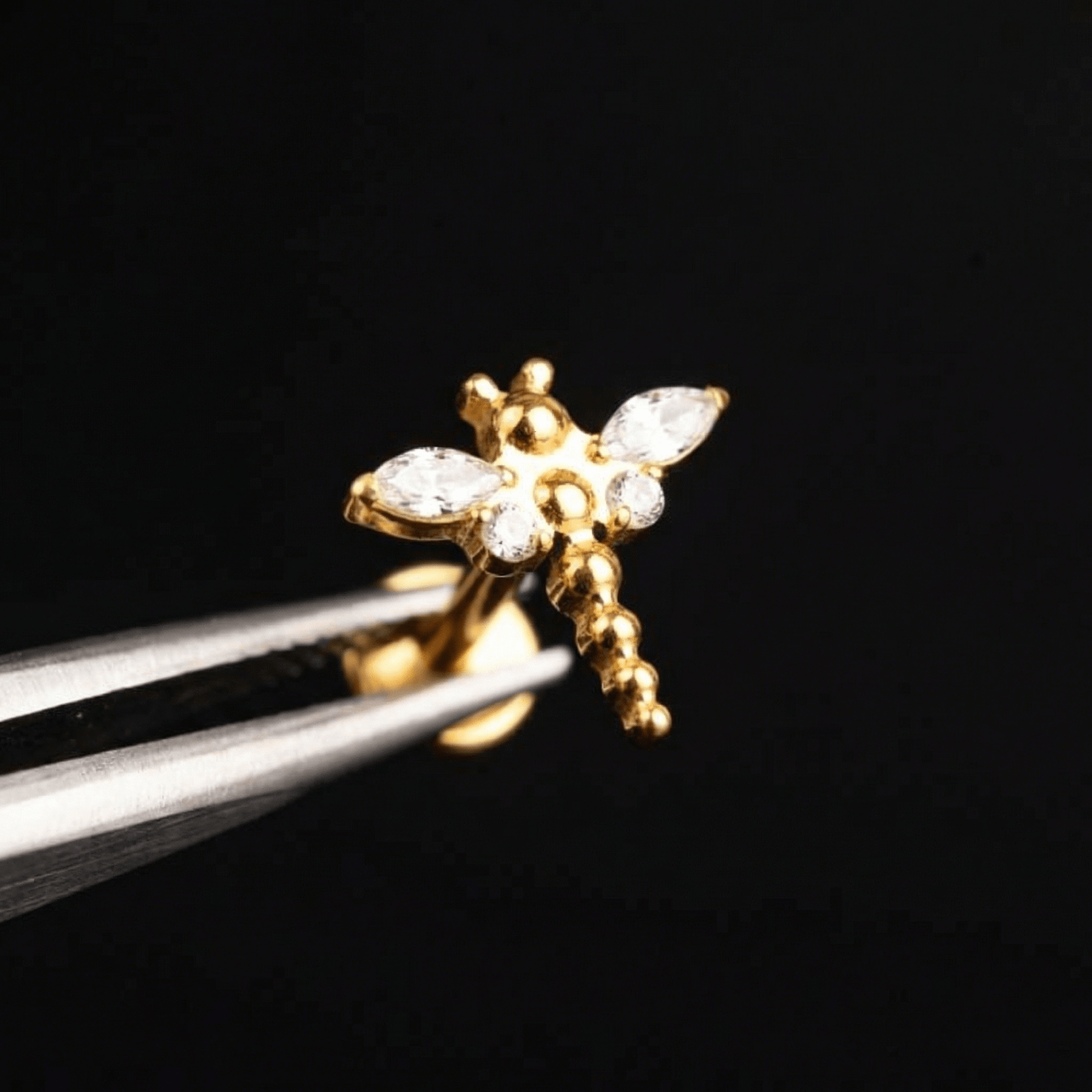 Dragonfly Front Helix Piercing - Gold dragonfly cartilage stud