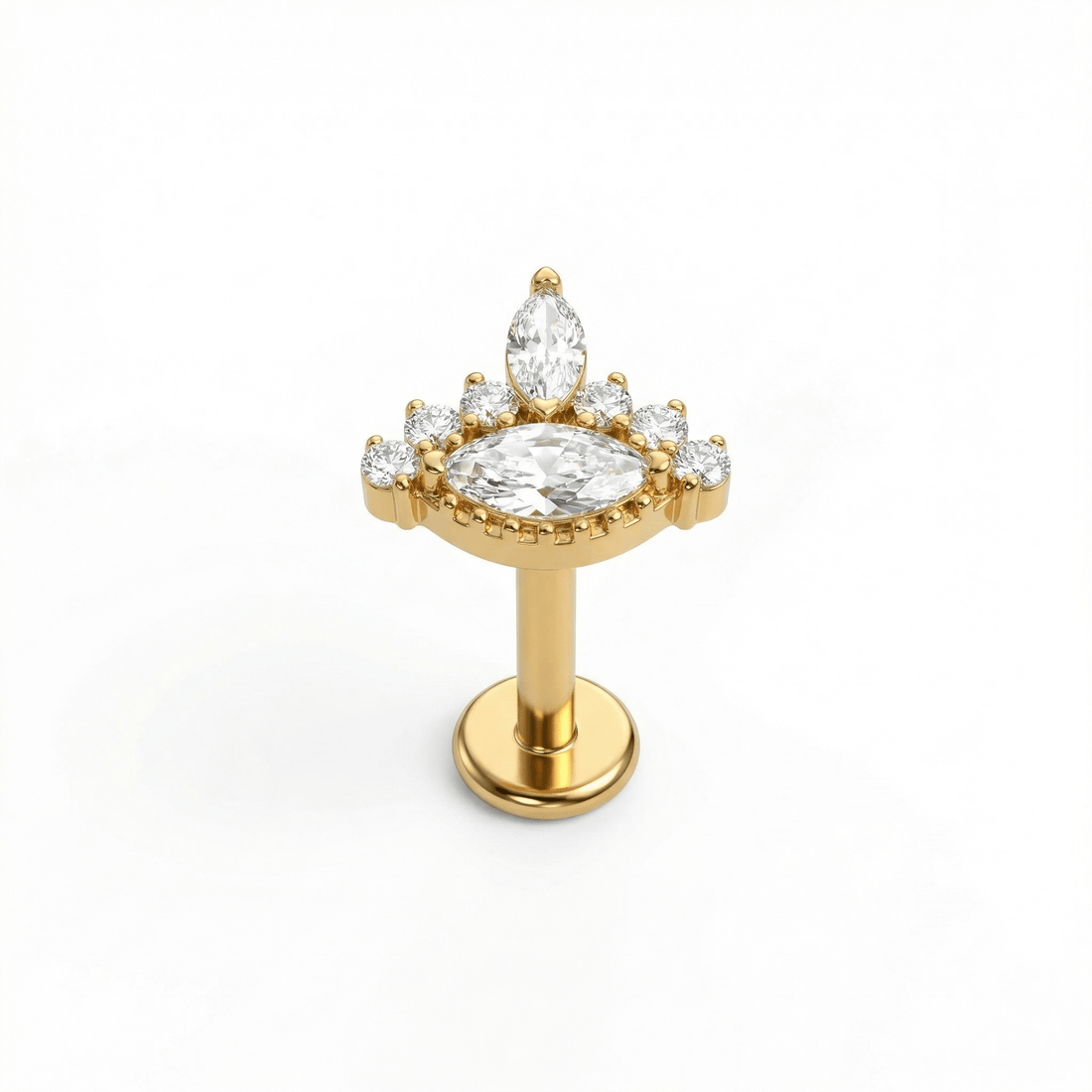 Gold evil eye stud — double helix piercing placement