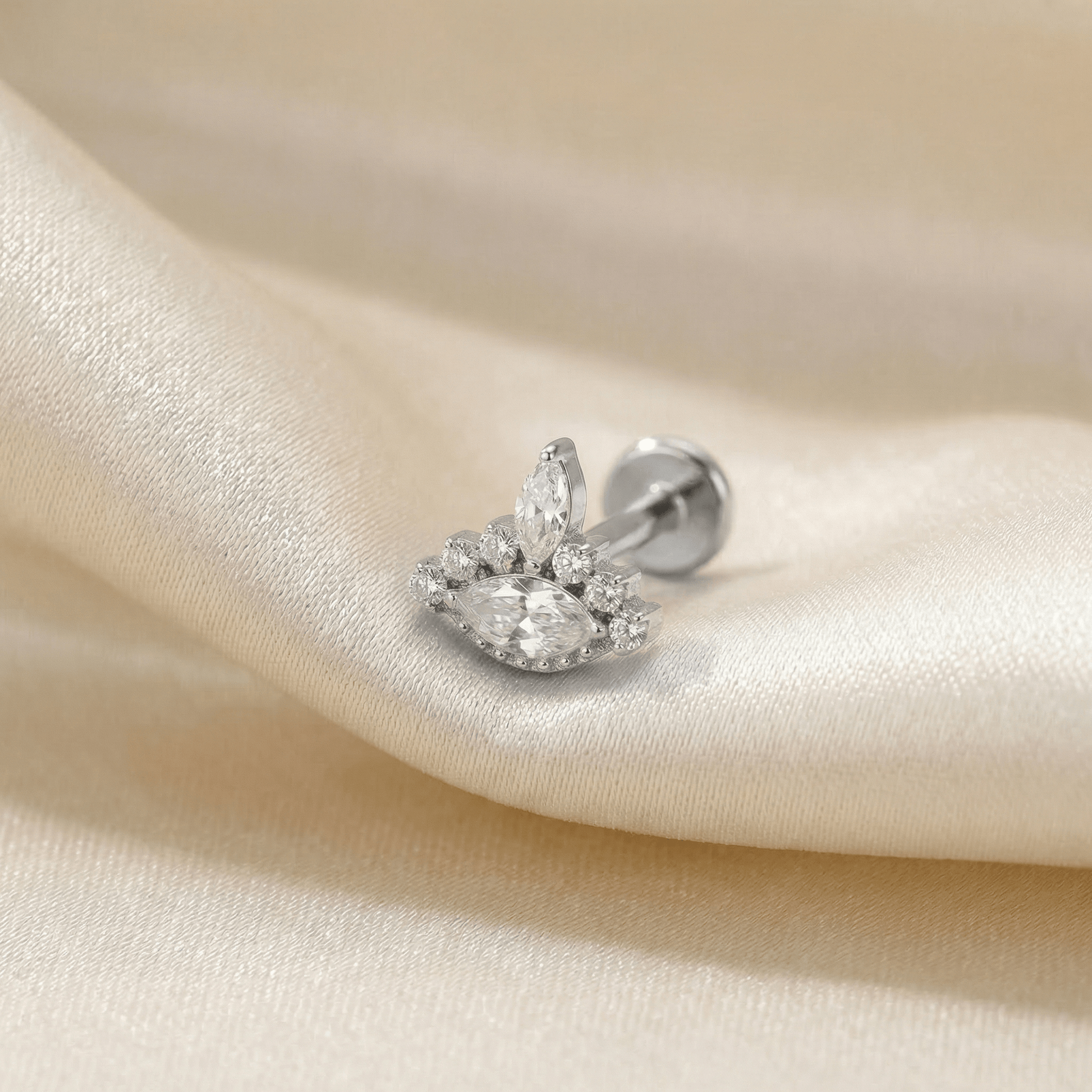 Evil Front Helix Piercing - Silver hypoallergenic jewelry resting