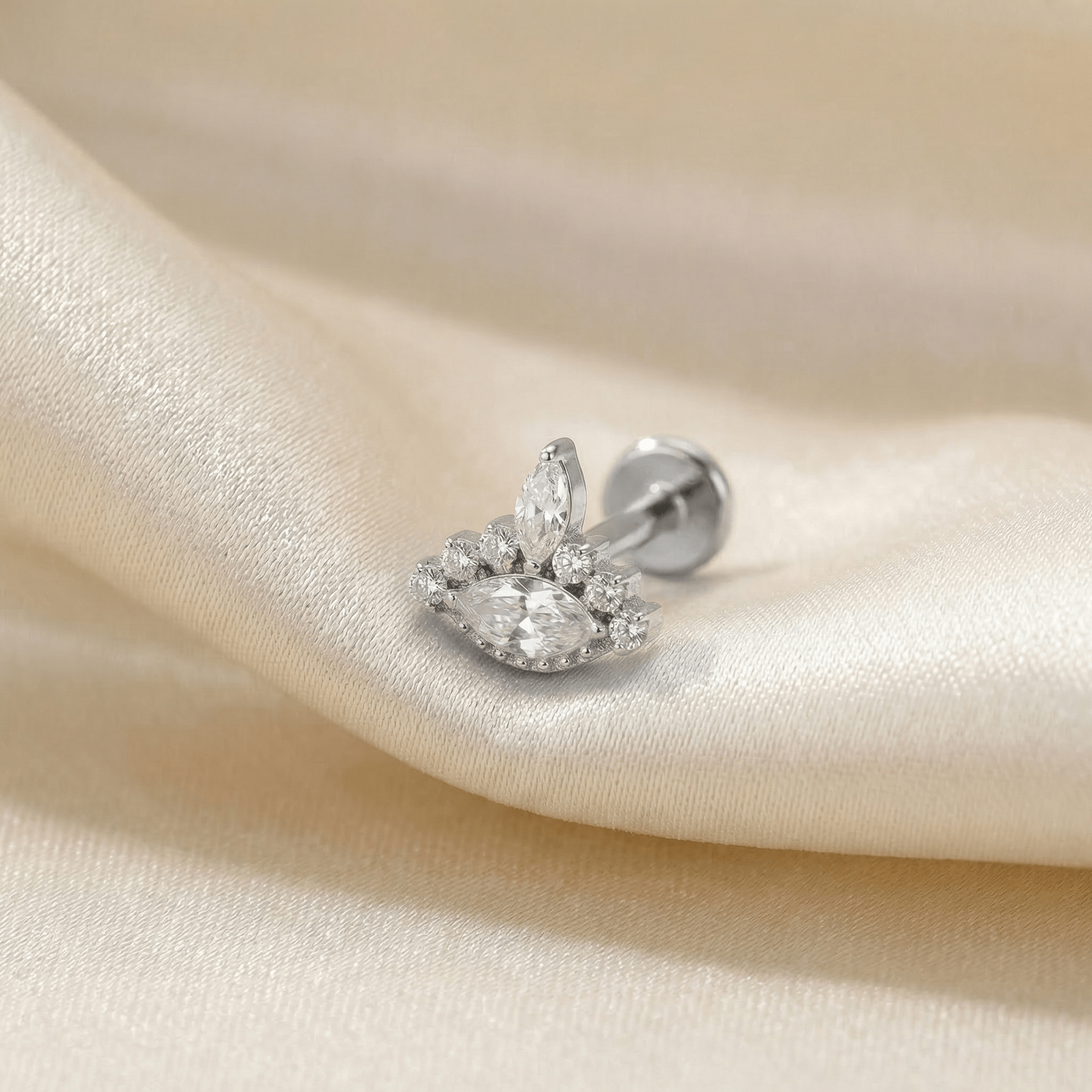 Evil Front Helix Piercing - Silver hypoallergenic jewelry resting