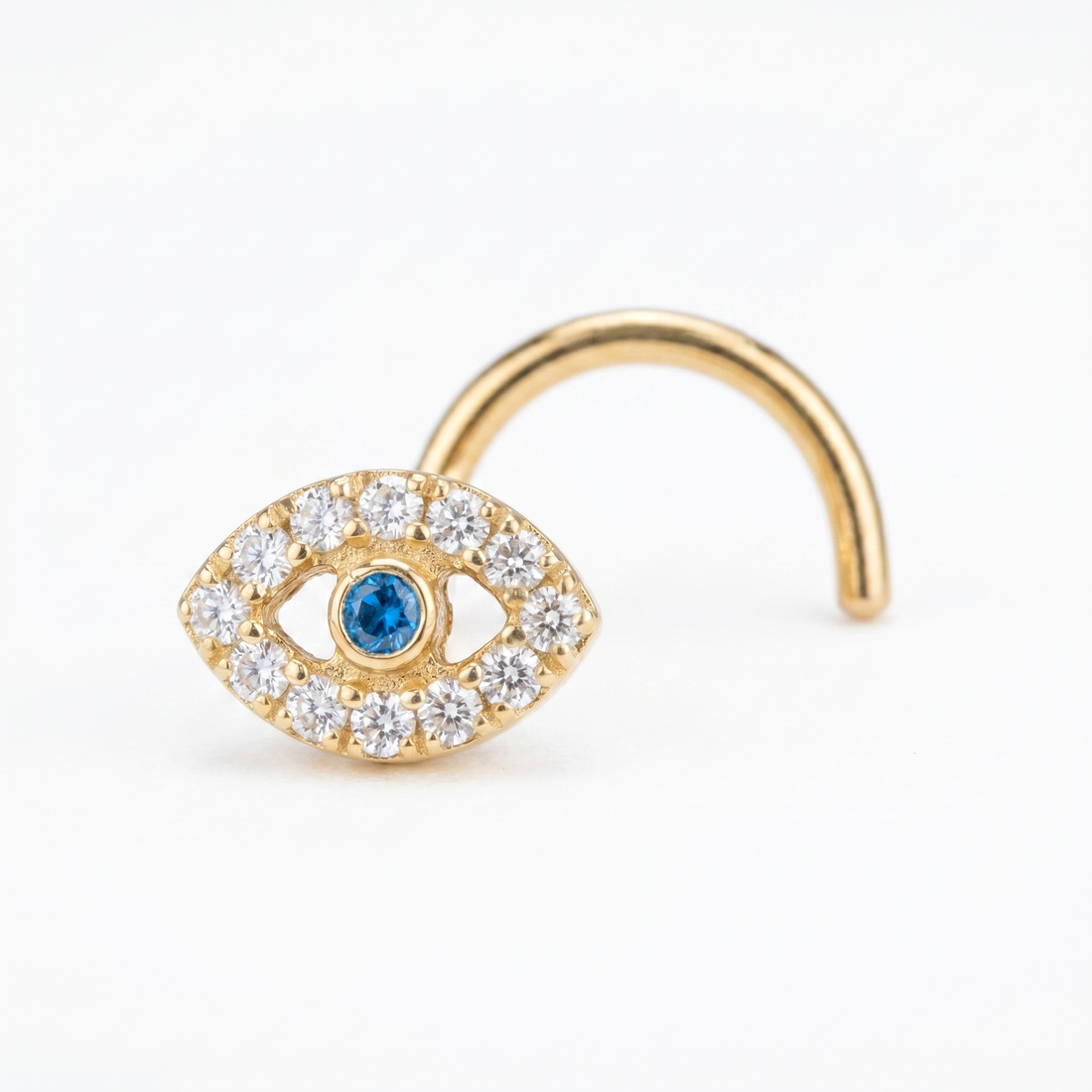 evil eye nose stud close-up on a model — single nostril nose jewelry