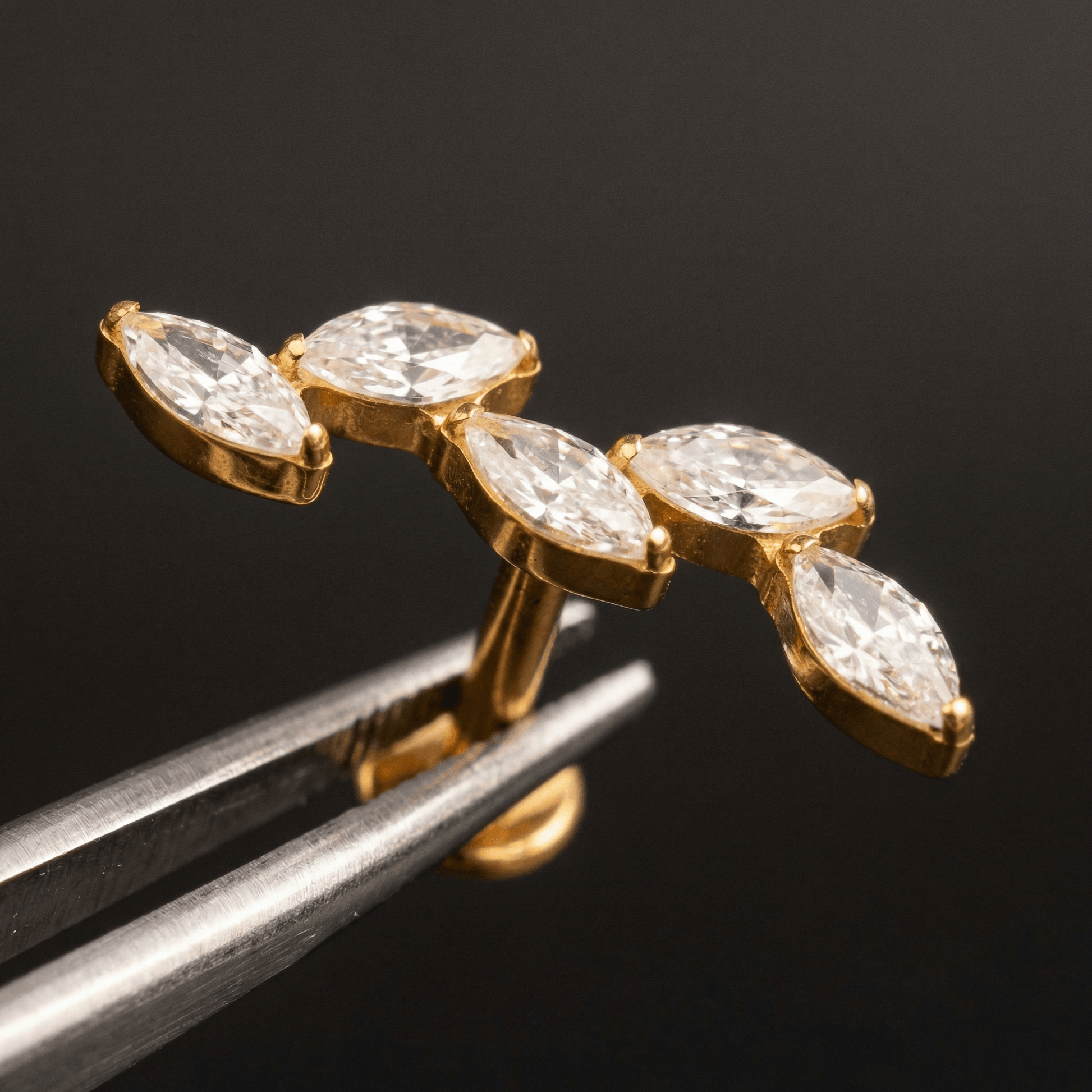 Five Front Helix Piercing - Gold marquise cluster cartilage