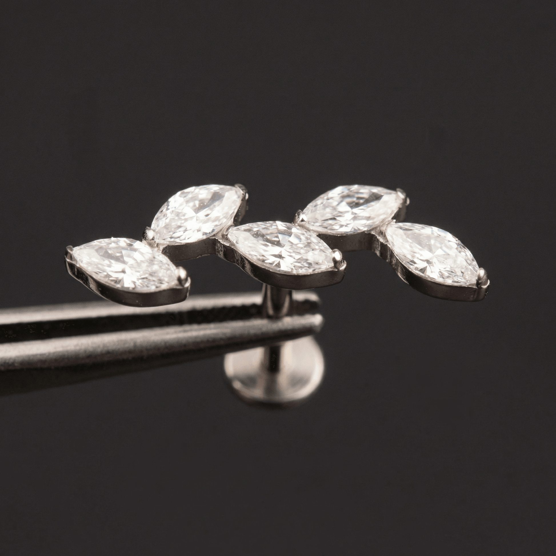 Five Front Helix Piercing - Silver five stone ear