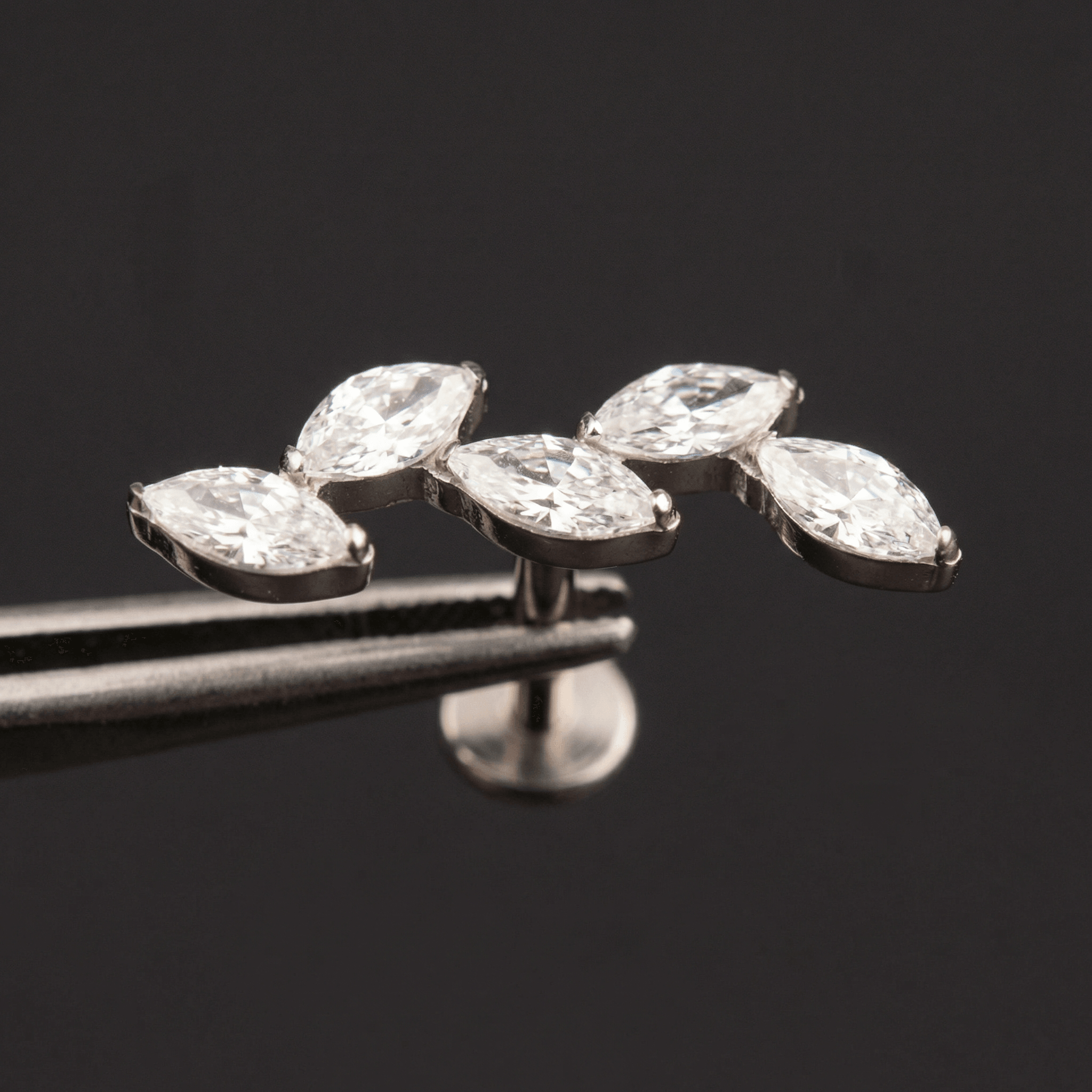 Five Front Helix Piercing - Silver five stone ear