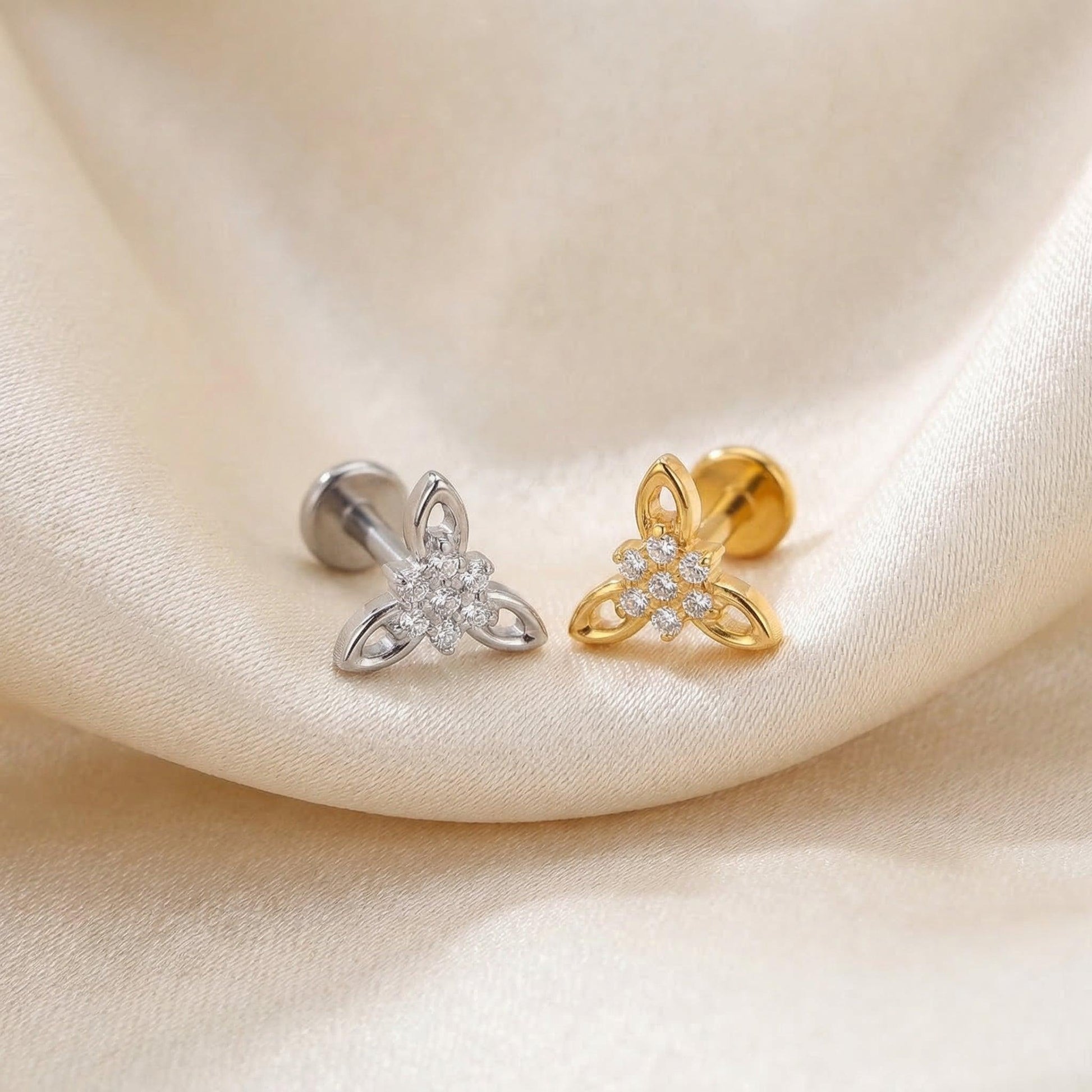 Cz Front Helix Piercing - Silver and gold titanium