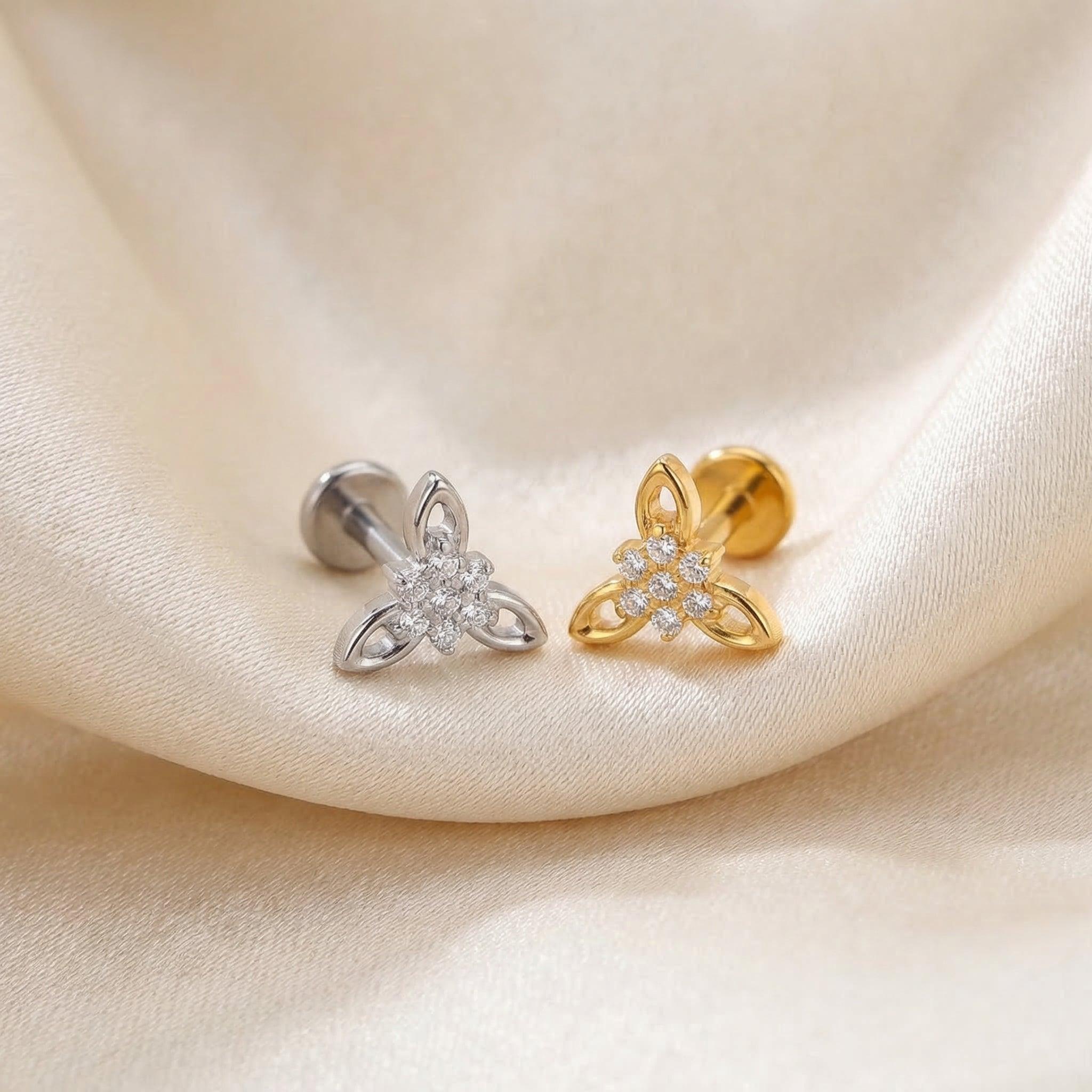 Cz Front Helix Piercing - Silver and gold titanium